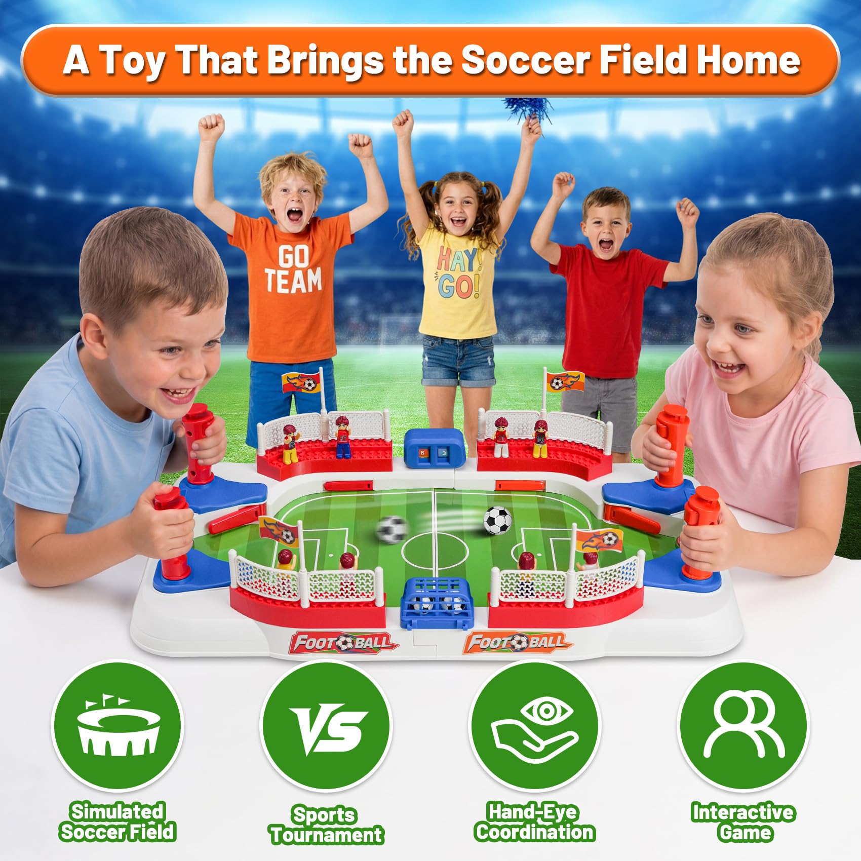 ODRIEW Mini Foosball Table Game for Kids, Tabletop Soccer Board Game with Scoreboard, Portable Indoor Soccer Game for Boys Girls Ages 3-12, Family