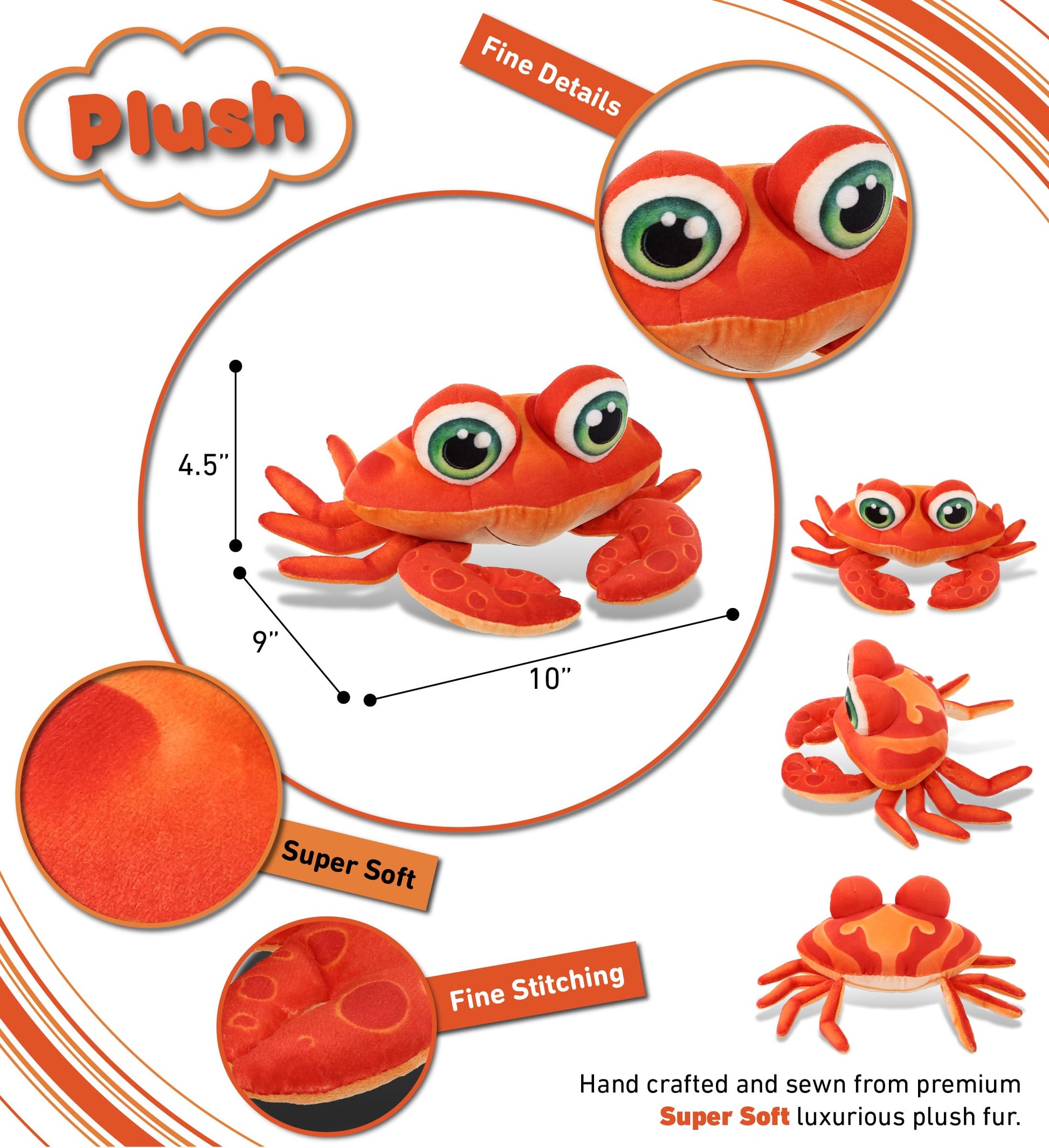 DolliBu Plush Buddies Red Crab Stuffed Animal Plush Toy - 10 Inches