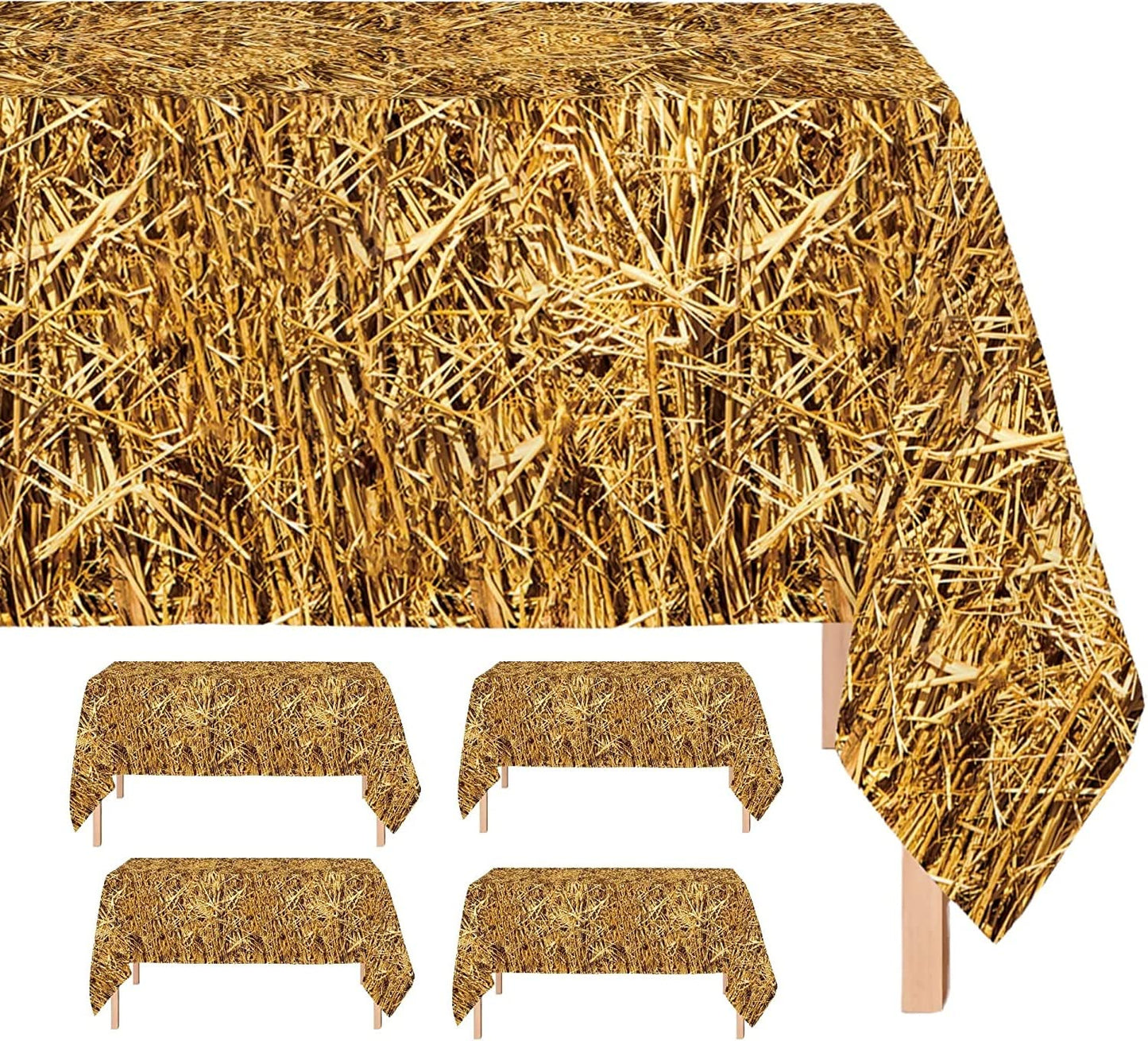 Oojami 4 Pack Straw Table Cover Western Birthday Theme Tablecloth Large Size 54" x 108" Ideal for Cowboy Theme Party, Hawaiian Luau, Carnivals, Farm
