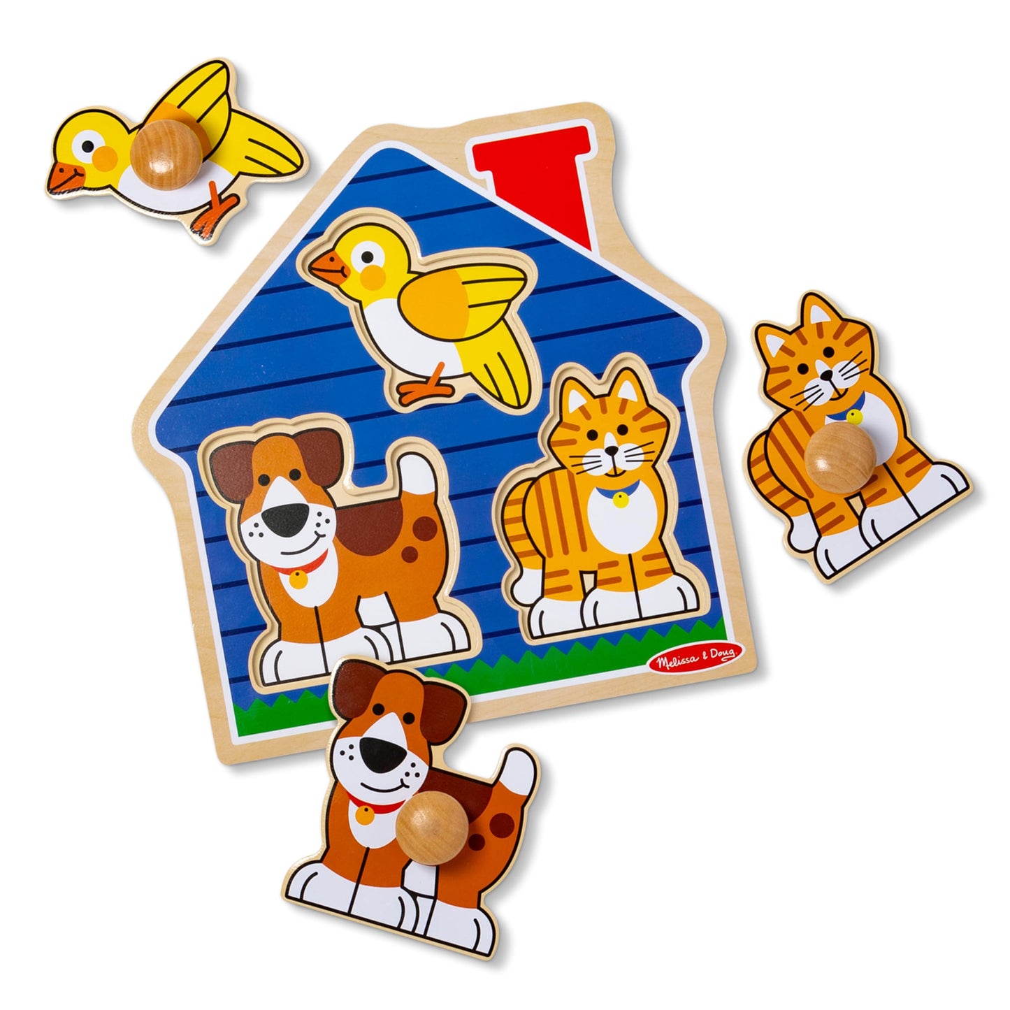 Melissa & Doug Pet Animals Jumbo Knob Puzzle, Wooden Peg Puzzle for Toddlers, Educational Toy for Shape Recognition and Fine Motor Skills, Ages 1+