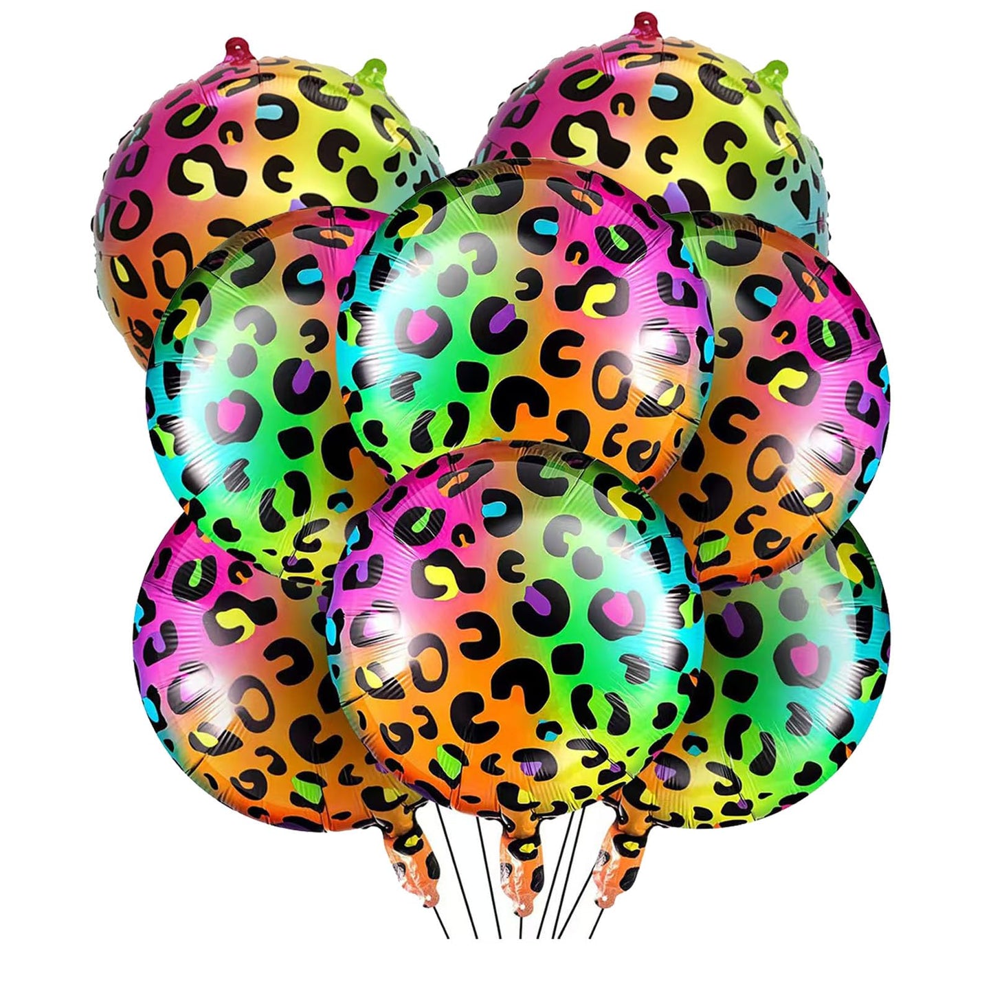 8PCS Leopard Birthday Foil Balloons 18 Inch Neon Rainbow Mylar Balloons for Party Decoration