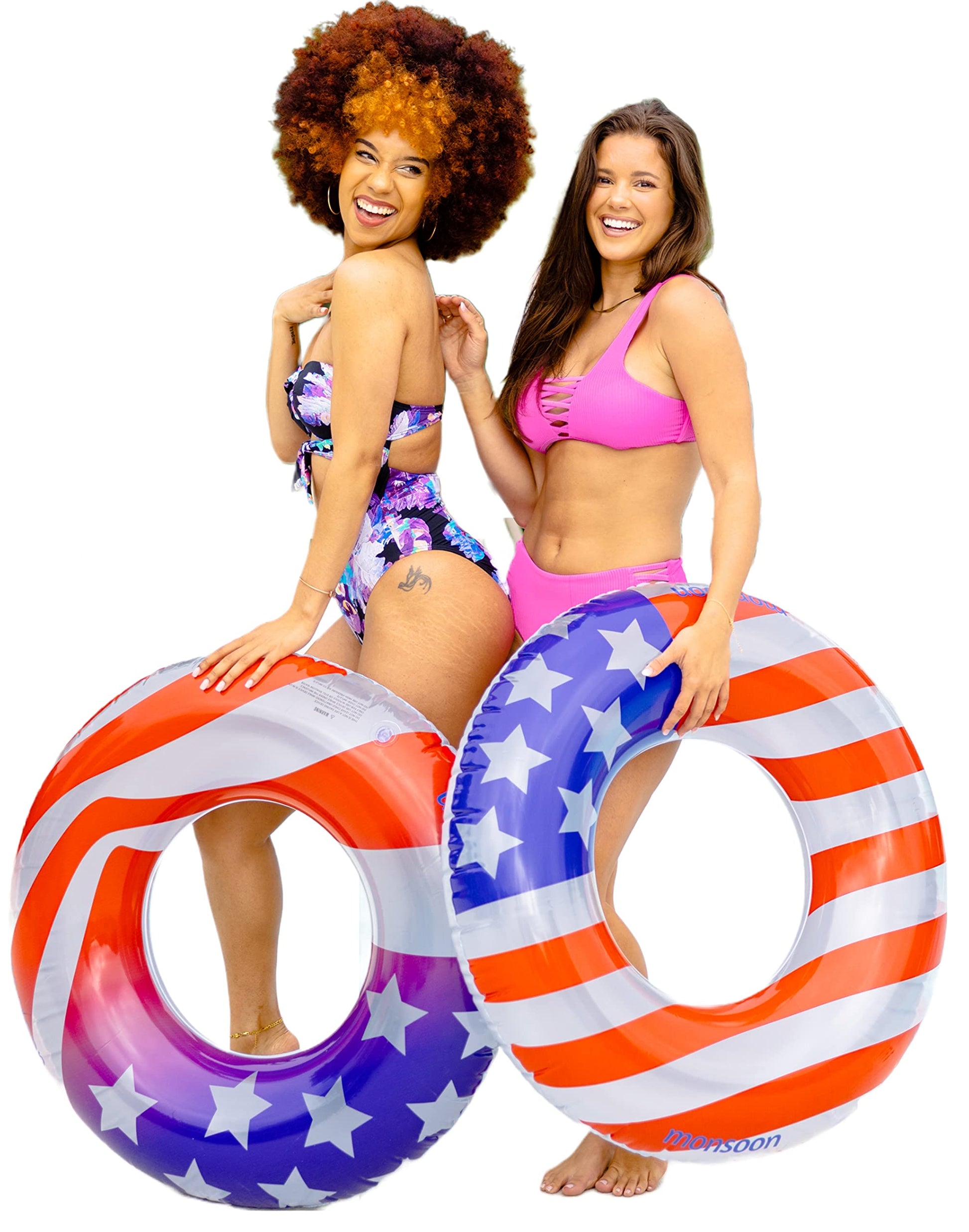 monsoon [Citrus] 2-Pack Luxury Pool Floats Swimming Float Beach Tube Floaties Ring Tubes - USA Flag July 4th