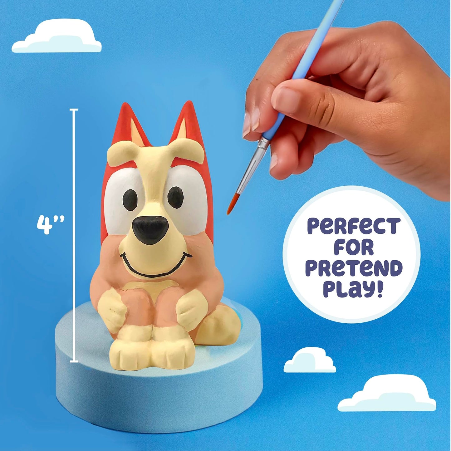 Bluey Paint Your Own Bingo Figurine, Paintable Ceramic Figure, Includes 6 Acrylic Paints, Paintbrush, Toys, Birthday Decorations, Party Favors, Kids