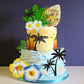 Summer Beach Cake Topper with Flowers Palm Leaves Starfish for Swimming Beach Luau Birthday Supplies (Style 1)