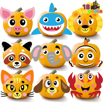 JOYIN 18 Packs Halloween Pumpkin Decorating Stickers Craft Kit, Halloween Party Supplies Arts Activities, Kids Party Favors, Jack O Lantern Foam Face