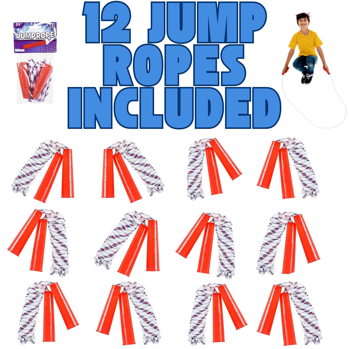ArtCreativity 84 Inch Nylon Ropes for Kids - Pack of 12 - Durable Jump Ropes with Plastic Handles - Healthy Indoor and Outdoor Activity, Classroom