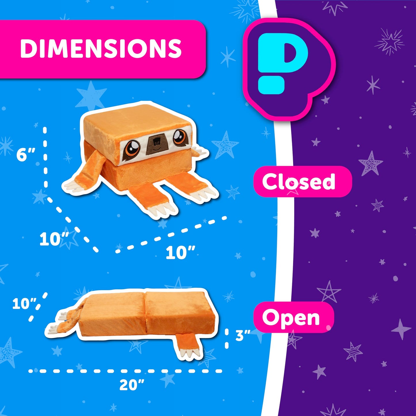 Pillow Cube Kid Cube - Kids Pillow, Animal Pillows for Kids, Plush Pillows for Sleeping, Plushies, Memory Foam - Dash, Sloth Pillow