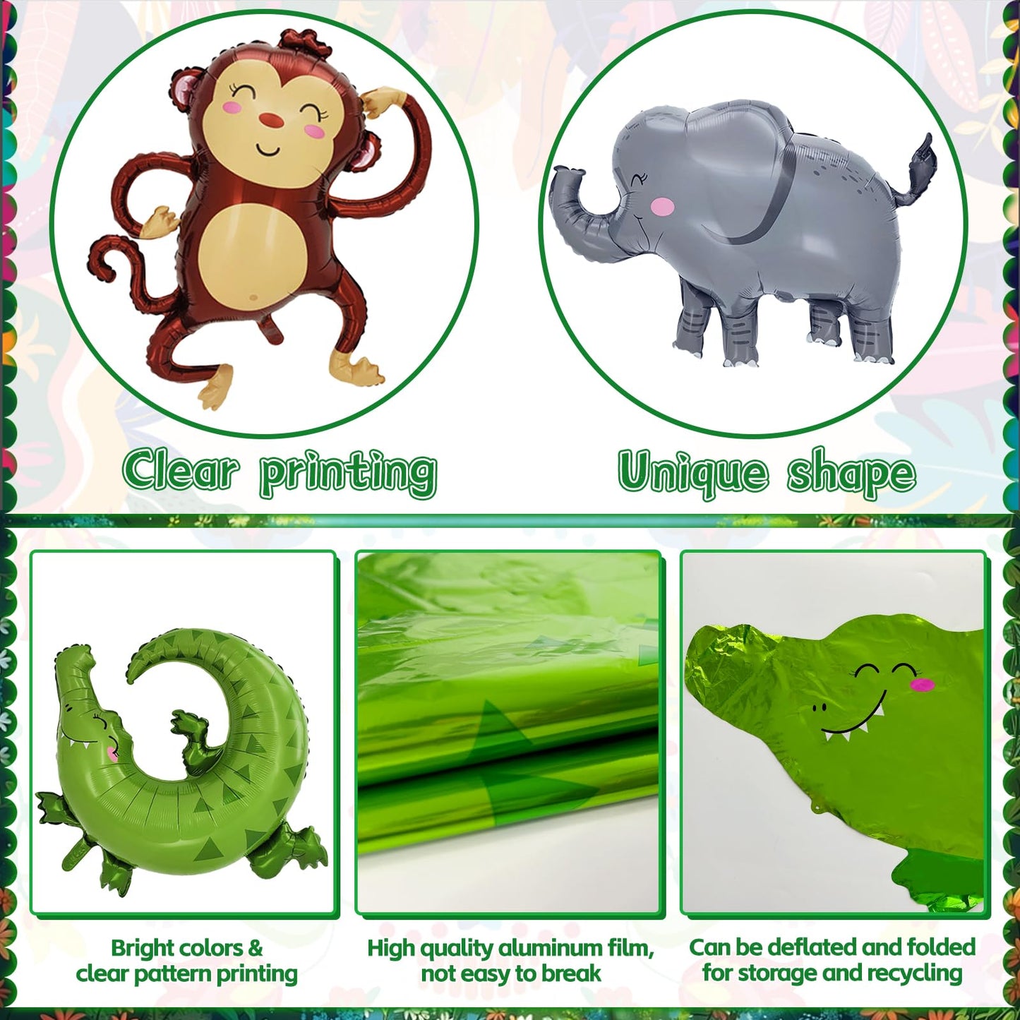 40 PCS Safari Jungle Animal Balloons Wild One Birthday Decorations Various Jungle Animal Balloons Monkey Elephant Zebra Leopard for Kids Safari Baby