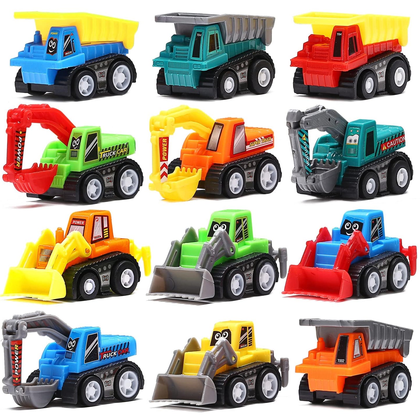 Funcorn Toys Pull Back Car, 12 Pcs Mini Truck Toy Kit Set, Play Construction Engineering Vehicle Educational Preschool for Children Boys Party Favors