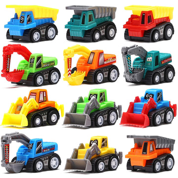 Funcorn Toys Pull Back Car, 12 Pcs Mini Truck Toy Kit Set, Play Construction Engineering Vehicle Educational Preschool for Children Boys Party Favors