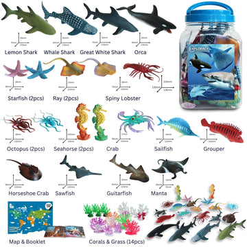 EXPLORACY 20pcs Sea Animals Toys for Kids Realistic Ocean Animal Toy Sealife Figurine Whale Shark Toys Bath Sensory Bin Play Birthday & Party Favors