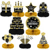 Tevxj 9 Pieces Black Gold Birthday Decorations: Honeycomb Table Toppers & Centerpieces for Tables, Happy Birthday Party Supplies