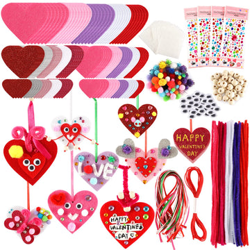 Valentine's Day Crafts for Kids - 361PCS DIY Heart Craft Set for School Gift, 108 Hearts, 50 Googly Eyes, 60 Pom Poms, 36 Wooden Beads, Craft Supplies