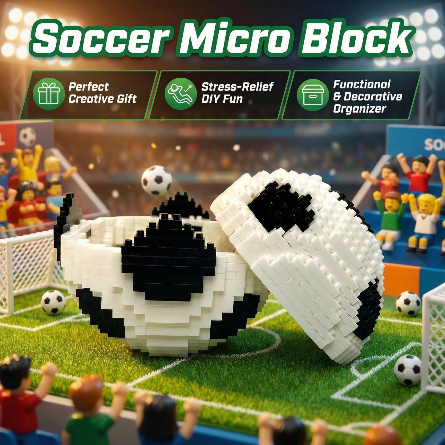 Kadablk Soccer Building Block Set, Micro Blocks Sports Football Kit, Office Home Decor, Birthday Gift for Teens & Adults (865PCS) (Soccer)