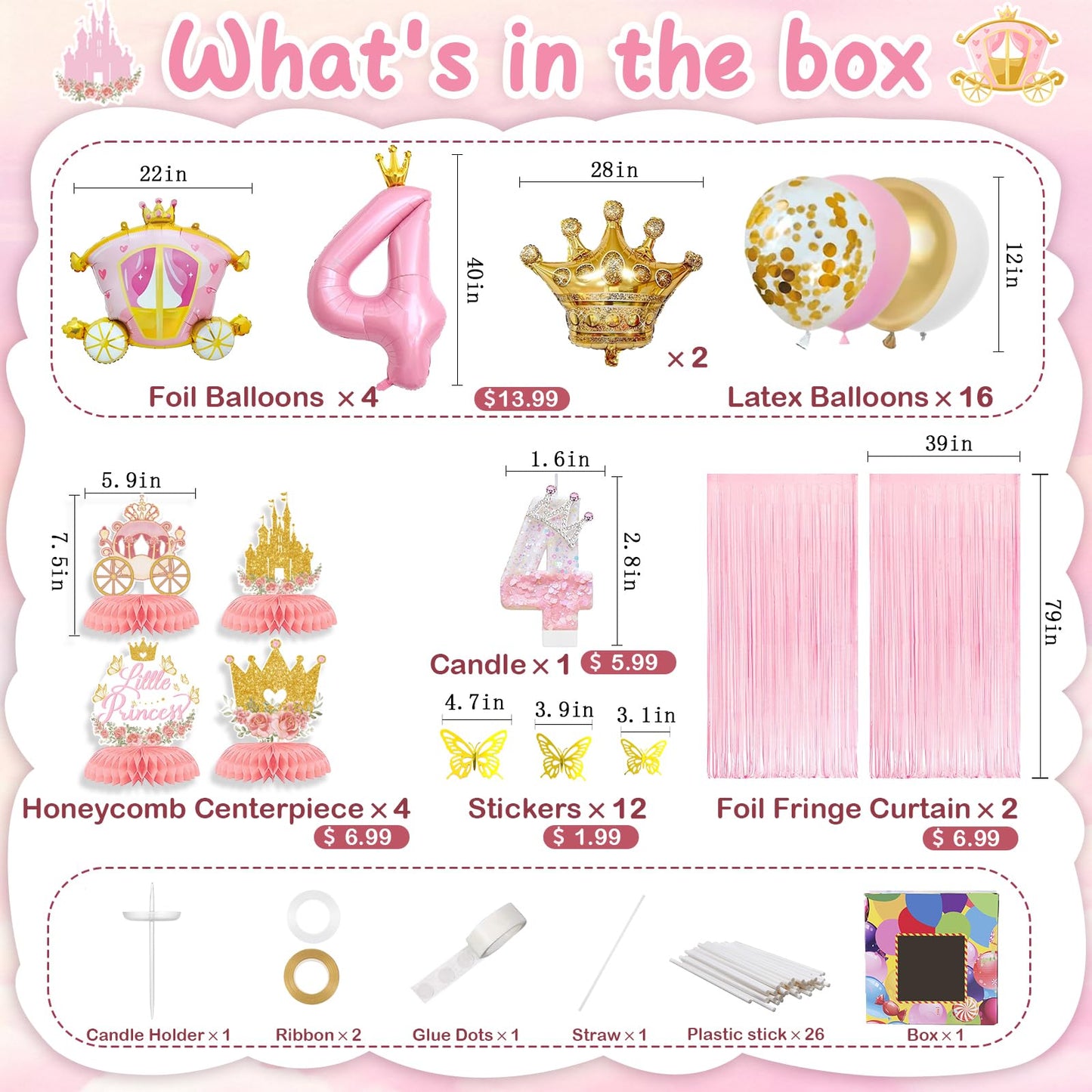 235pcs Princess Birthday Party Decorations, Princess Themed Pink Party Decor, Banner Party Plates Napkins Cups Tablecloths Balloons Cake Toppers