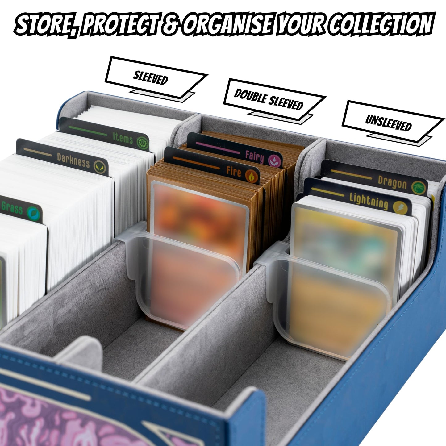 Trading Card Storage Box for Pokemon Cards holds?2400+?TCG Cards. Includes 17 Unique Type Dividers & 2 Card Stoppers. Premium Bulk Card Case/Deck