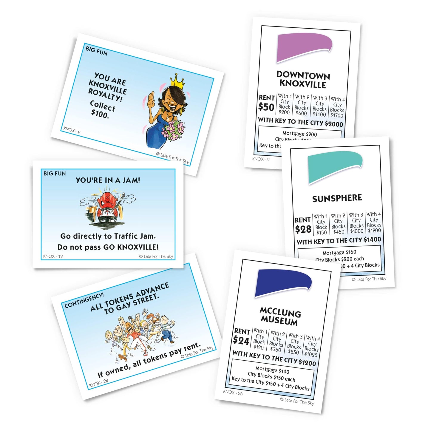 Late for The Sky Knoxville-Opoly City Board Game, Family Strategy Game Night for 2-6 Players, Ages 8+, Opoly-Style Play with Knoxville Landmarks
