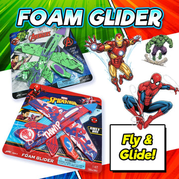 JA-RU Marvel Foam Glider Toy. Launching Airplane Toy For Kids. Glides & Dives High. (Pack of 3) with Spiderman, Hulk, & Iron Man. Classroom Prize, Gag