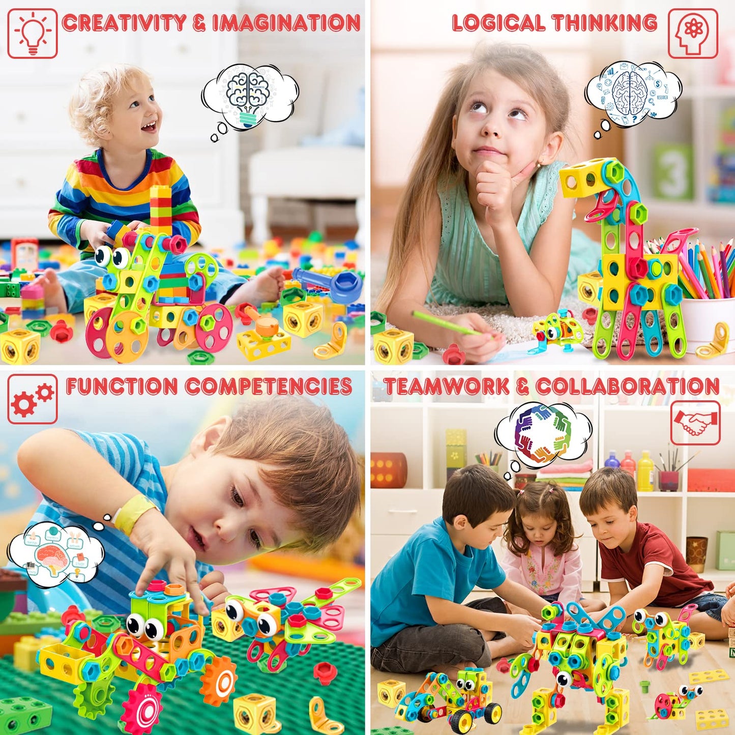 NXONE 195 PCS Educational STEM Toys for Boys and Girls Ages 3 4 5 6 7 8 9 10 Construction Building Blocks Toy Building Sets Kids Toys Creative
