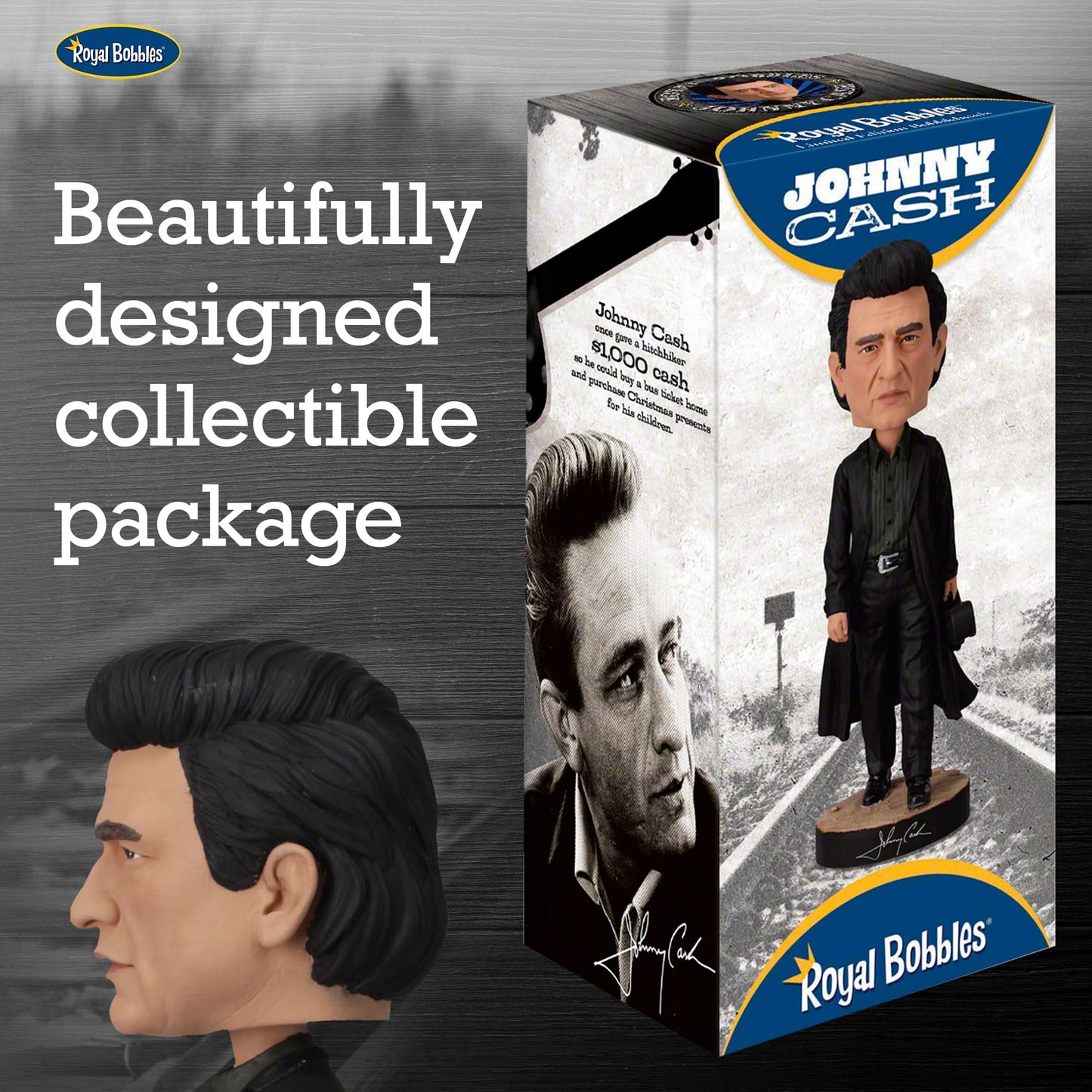 Royal Bobbles Johnny Cash The Man in Black Collectible Bobblehead Statue - 7.8 Inches Tall - Premium Polyresin Figure