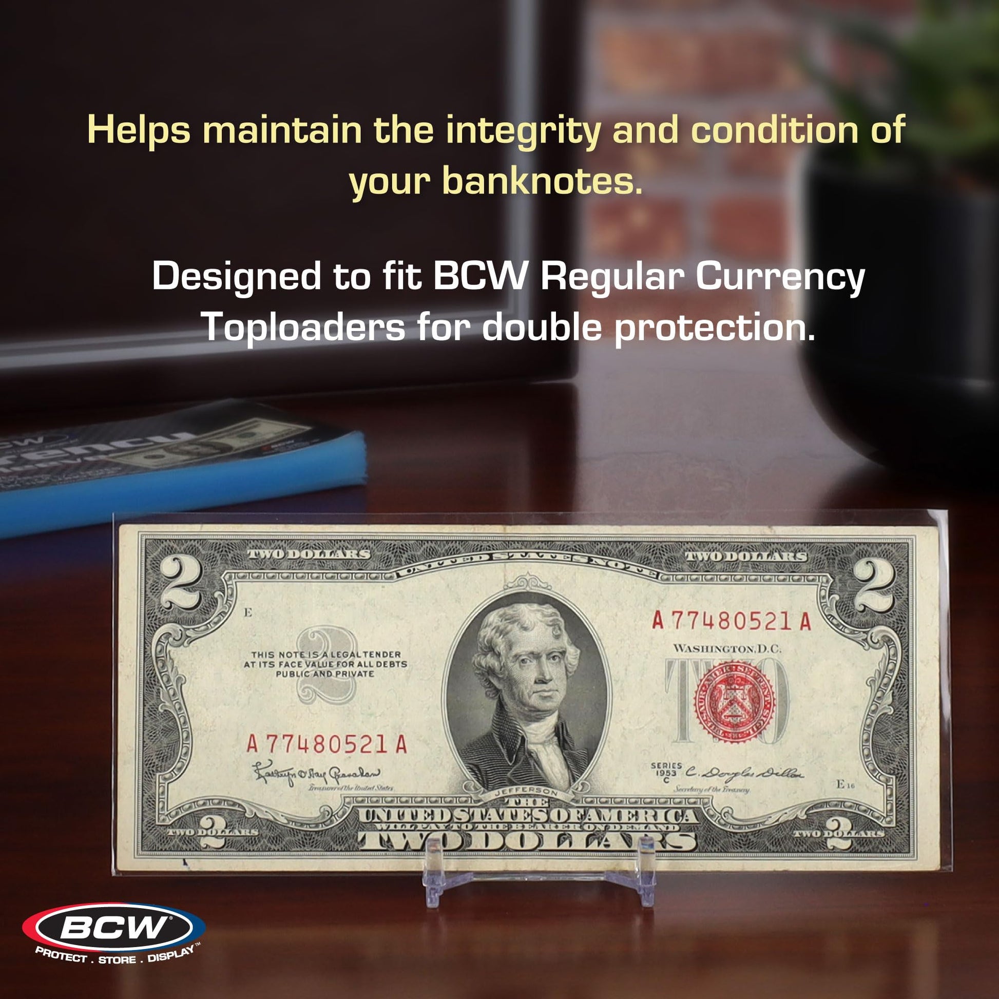 BCW Regular Bill Currency Sleeves - 100 Pack | Thin, Low-Bulk, Acid-Free Polypropylene Sleeves for US Paper Currency | Clear Protective Sleeves for