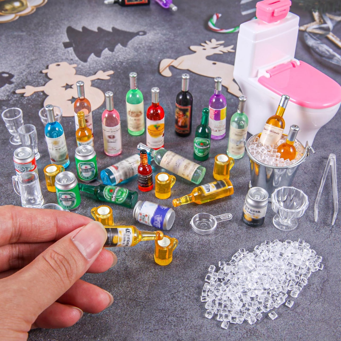 HSJH 71 Pcs Miniature Ice Cubes Beer Bottles and Mini Drink Soda Pop Cans House Accessories for Fairy Garden Pub Bar Cake Decoration 1/12 Doll House