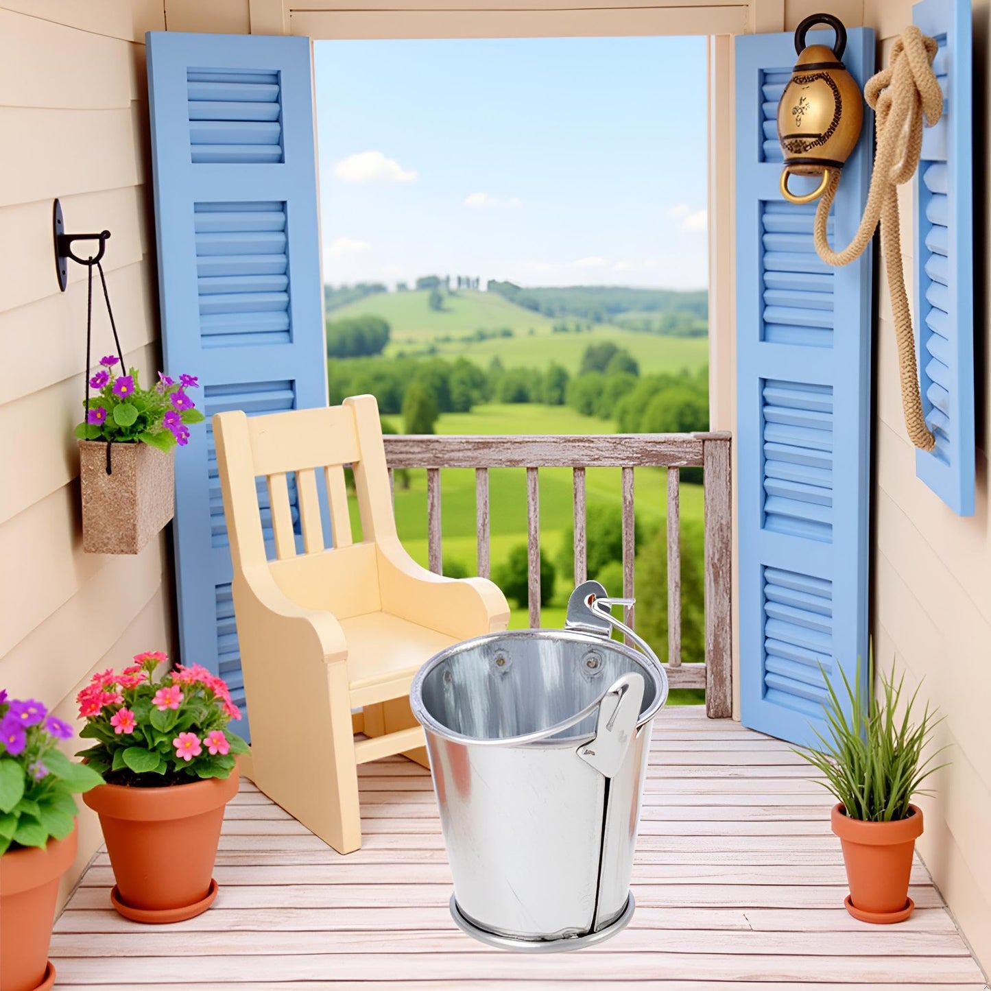 Silver 1/12 Miniature Bucket Dollhouse Decoration Accessories, DIY Doll House Kit