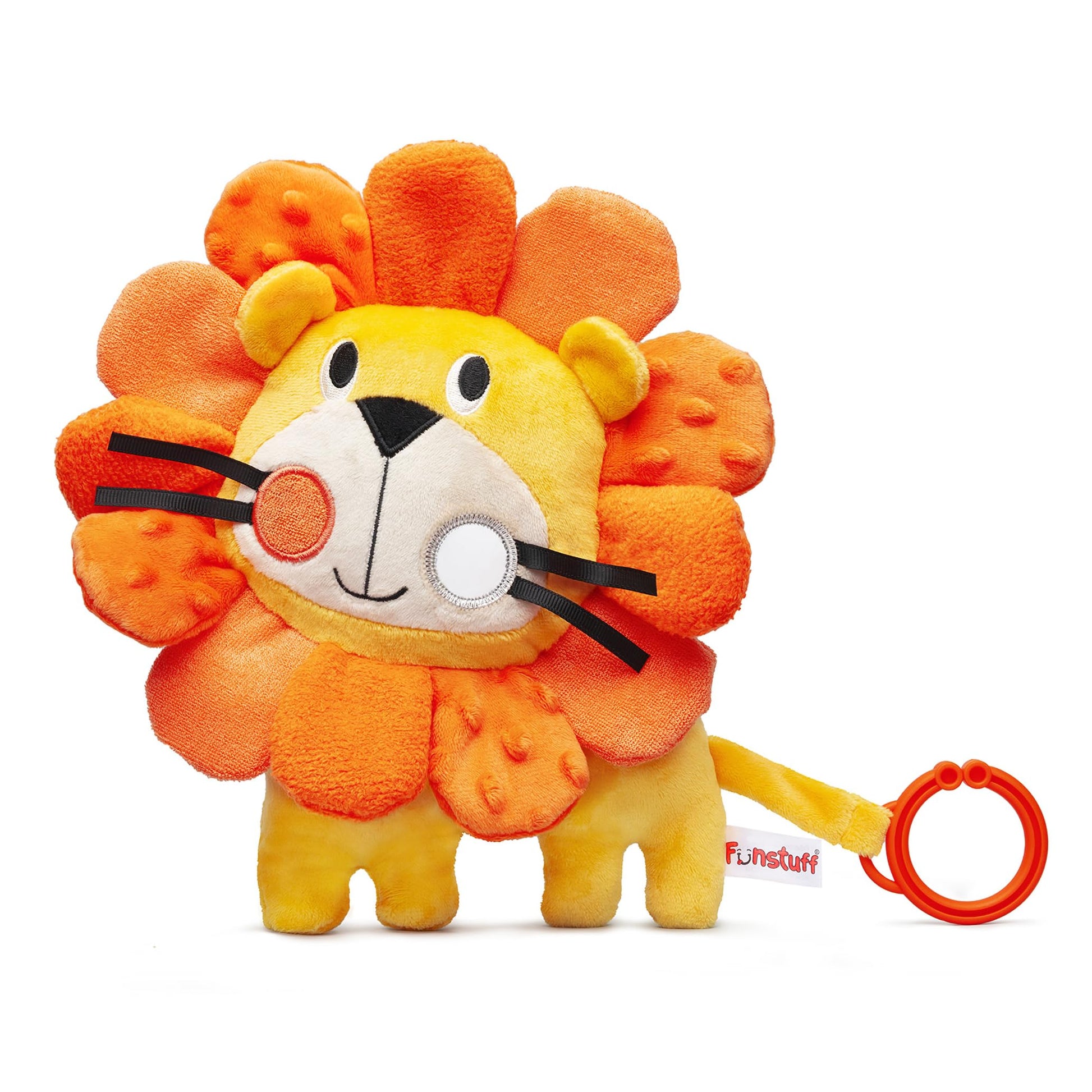 Funstuff Roary the Lion Crinkle Toy for Baby - Sensory Tummy Time Toys - Plush Stuffed Animal with Teething Toy Chew Ring