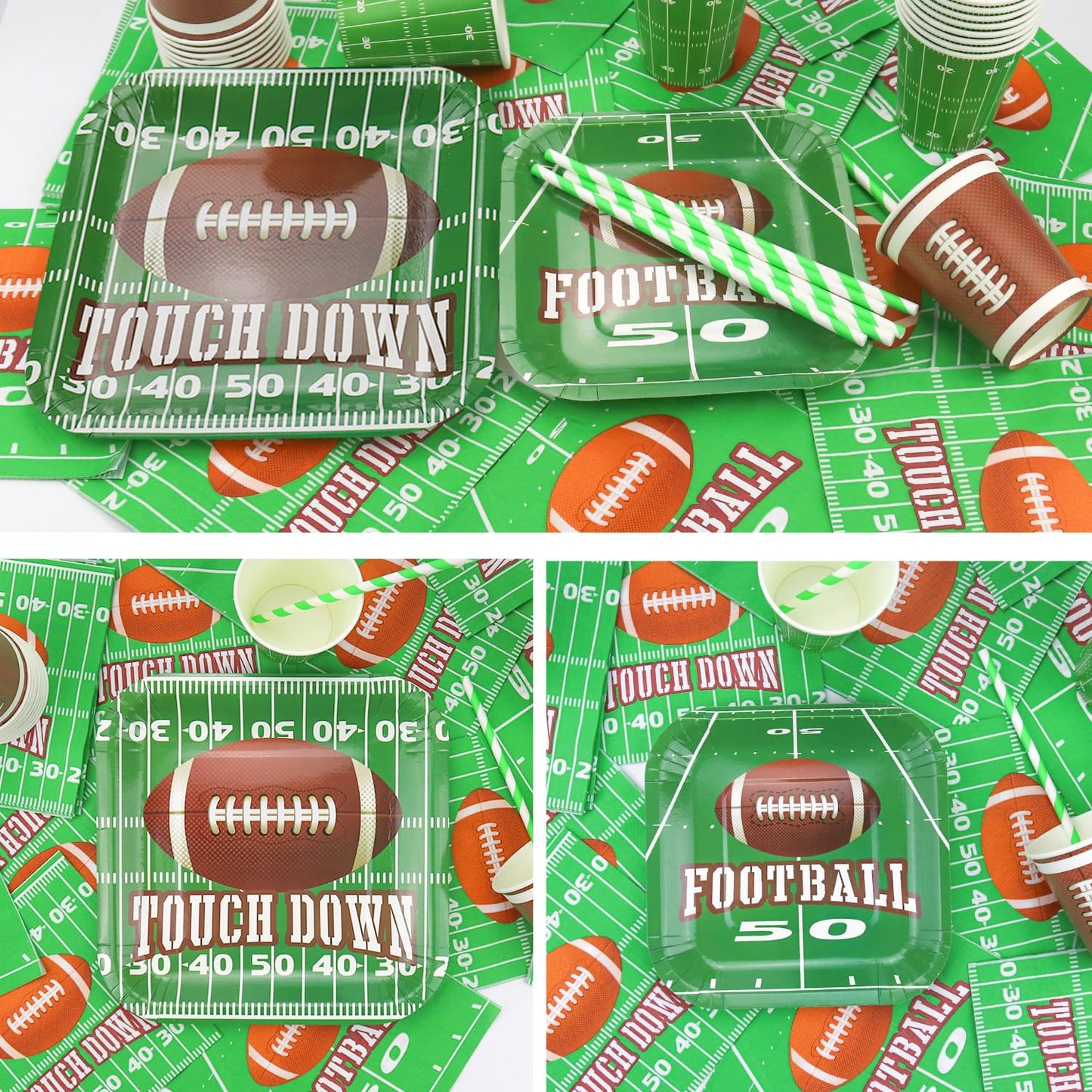 Football Theme Party Supplies - Includes Football Banner, Plates, Napkins, Cup, Tablecloth, Knives, Fork, Spoon and Straws for Boys Sports Theme