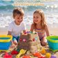 Eicaus 46 PCS Beach Sand Toys for Kids Toddlers, Collapsible Sand Buckets & Mesh Bag Set with Heavy Duty Metal Sifters, Treasure Hunt Gems, Castle