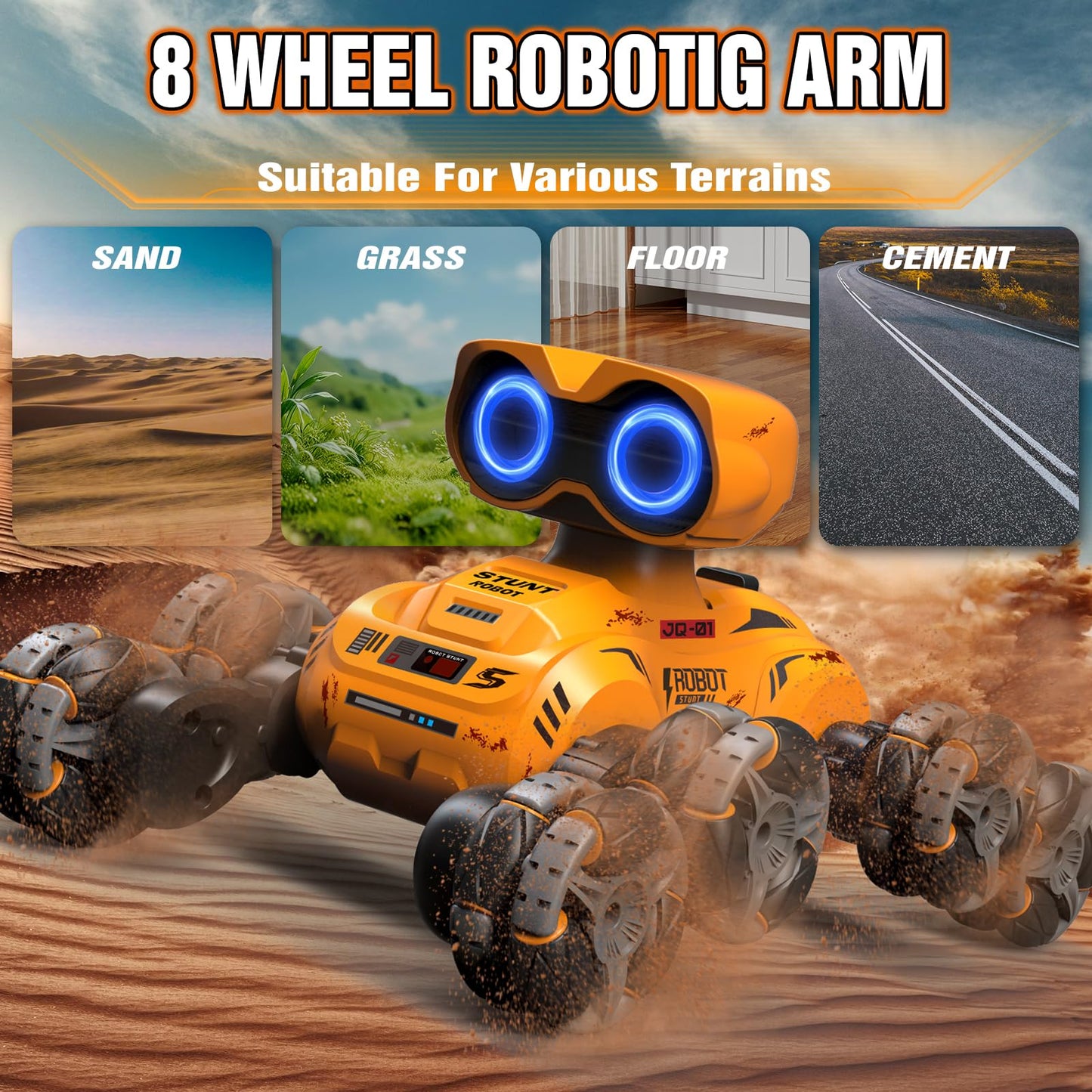 Fotgear 8-Wheels RC Stunt Car Robot Toy with Cool Light & Music for Kids