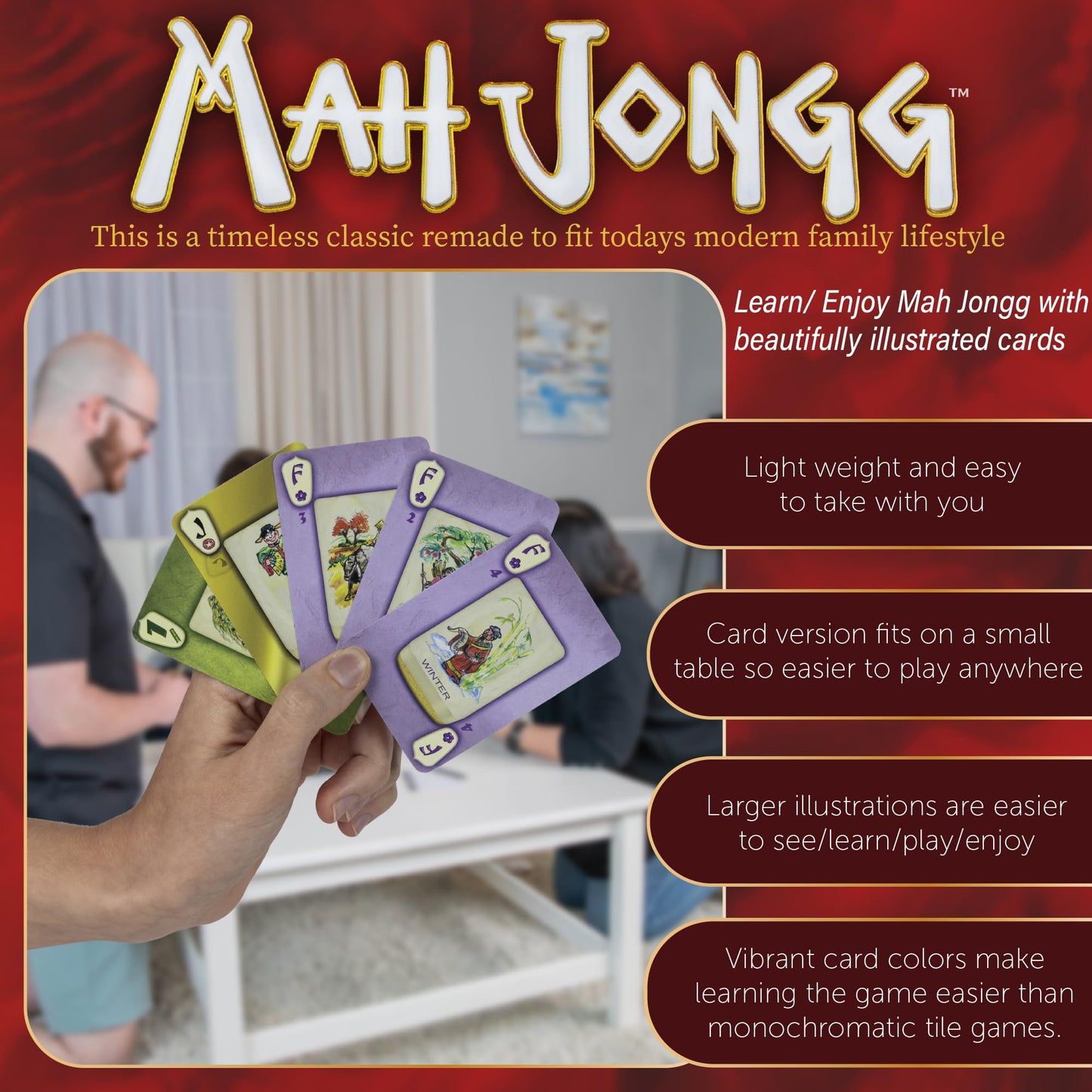 Continuum Games Mahjongg Card Game Gold Standard Edition for Family Fun - American & Chinese Rules Great Gift for Teens & Adults Portable & Easy