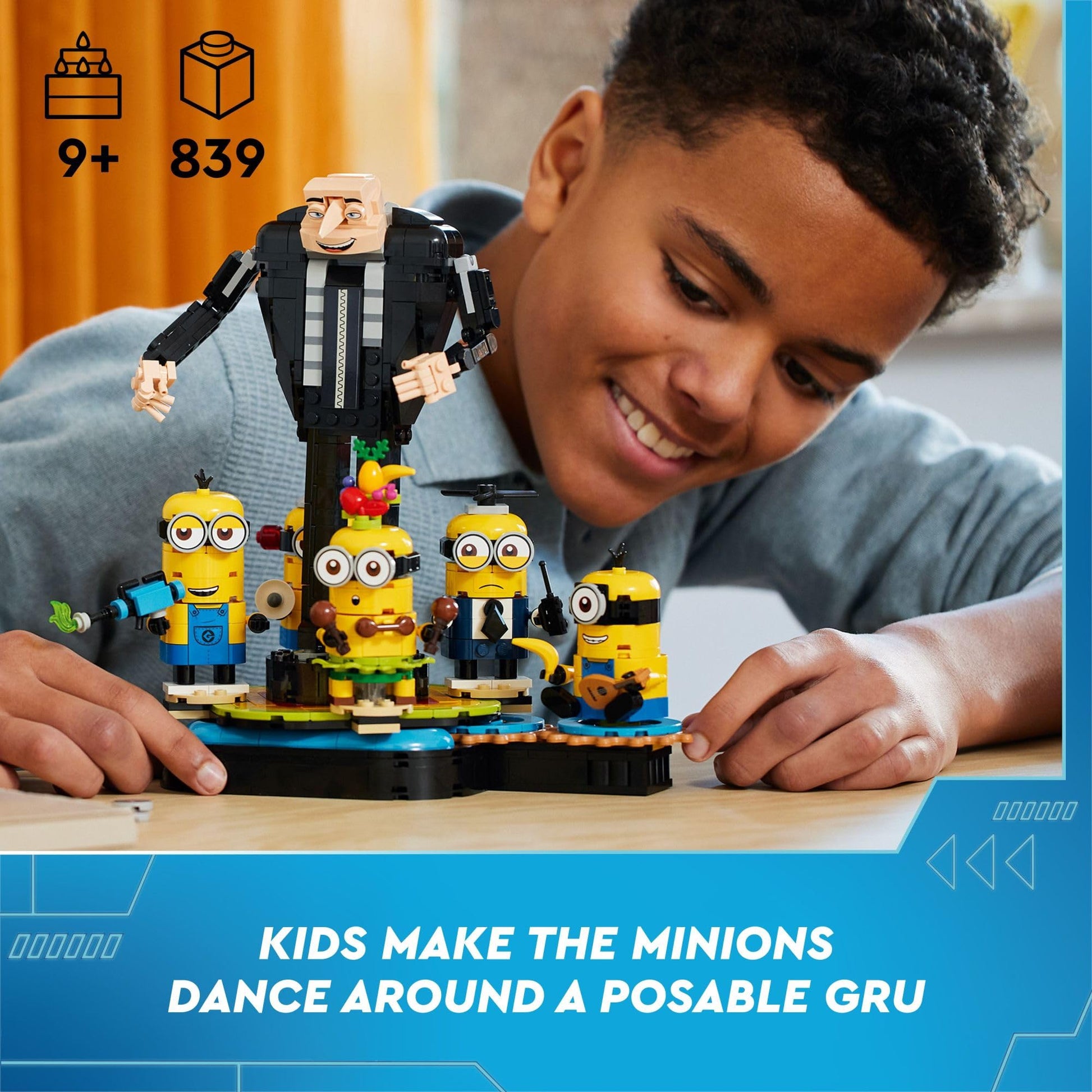 LEGO Despicable Me 4 Brick-Built Gru and Minions Figure, Buildable Minions Toy for Kids, Dancing Despicable Me Toy Figures Playset, Play-and-Display