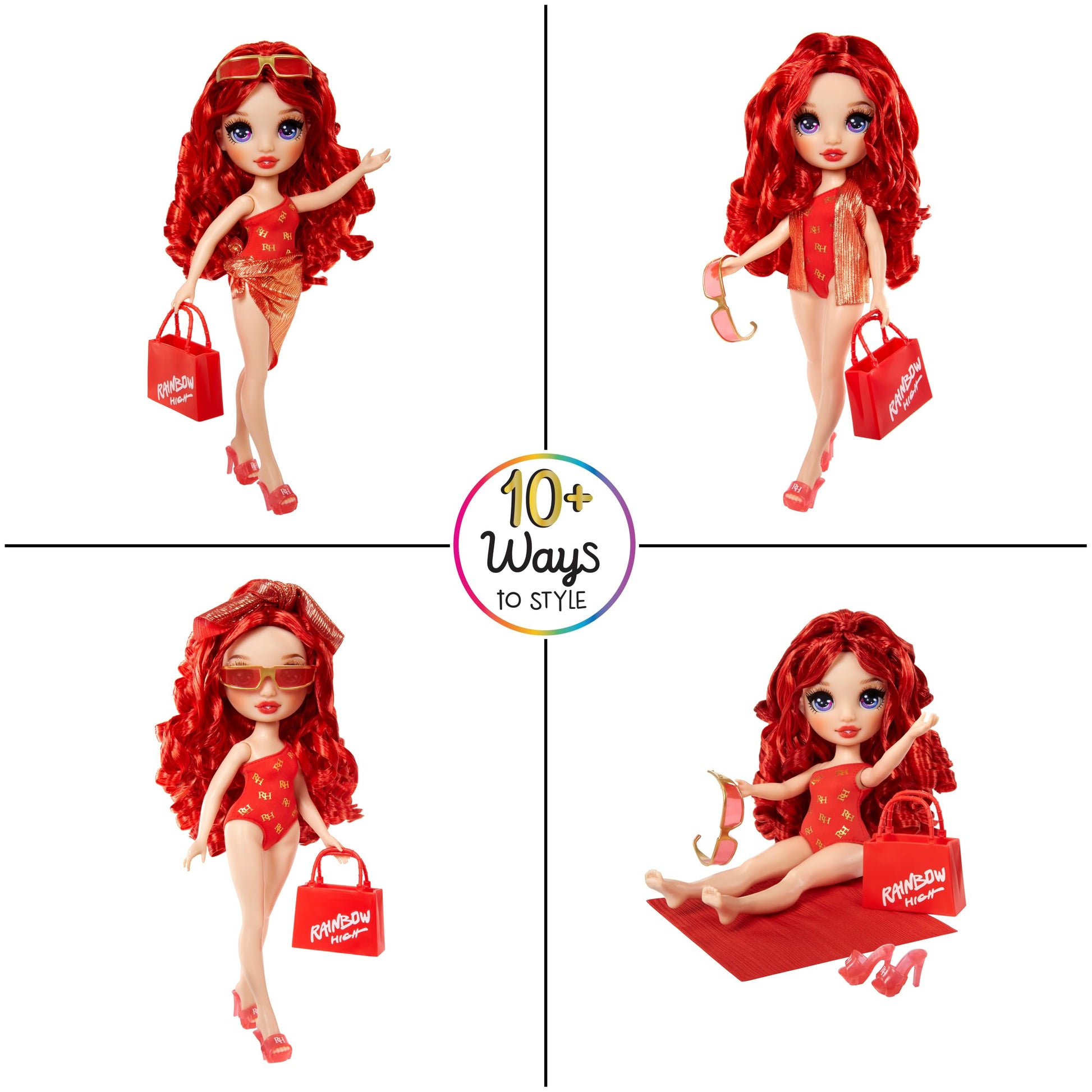 Rainbow High Swim & Style Ruby, Red 11" Fashion Doll with Shimmery Wrap to Style 10+ Ways, Removable Swimsuit, Sandals, Fun Play Accessories. Kids Toy