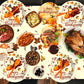 Sertokm 170PCS Fall Thanksgiving Party Plates and Napkins Set - Disposable Tableware with Banner, Pumpkin Tablecloth, Cups and Utensils
