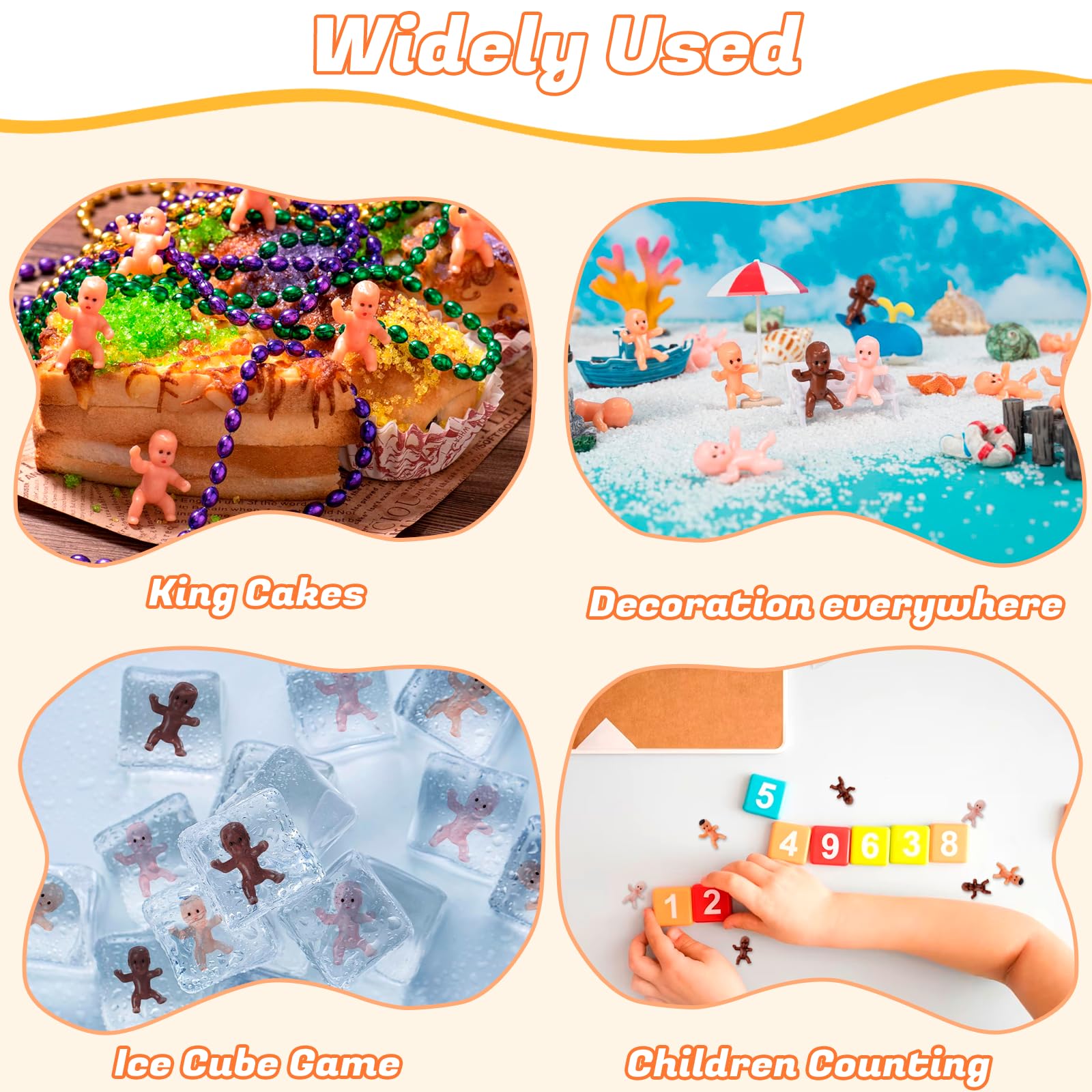 JUXINDA 72 Baby Shower Ice Cube Game Mini Plastic Baby/Party King Cake Toppers (Latin+Black)