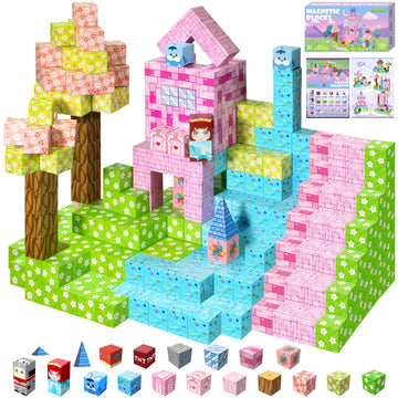 100PCS Magnetic Blocks, Magnetic Building Blocks, STEM Constructions Magnet Blocks for Boys Girls Age 3 4 5 6 7 8 9 10, Sensory Stacking Toy Christmas