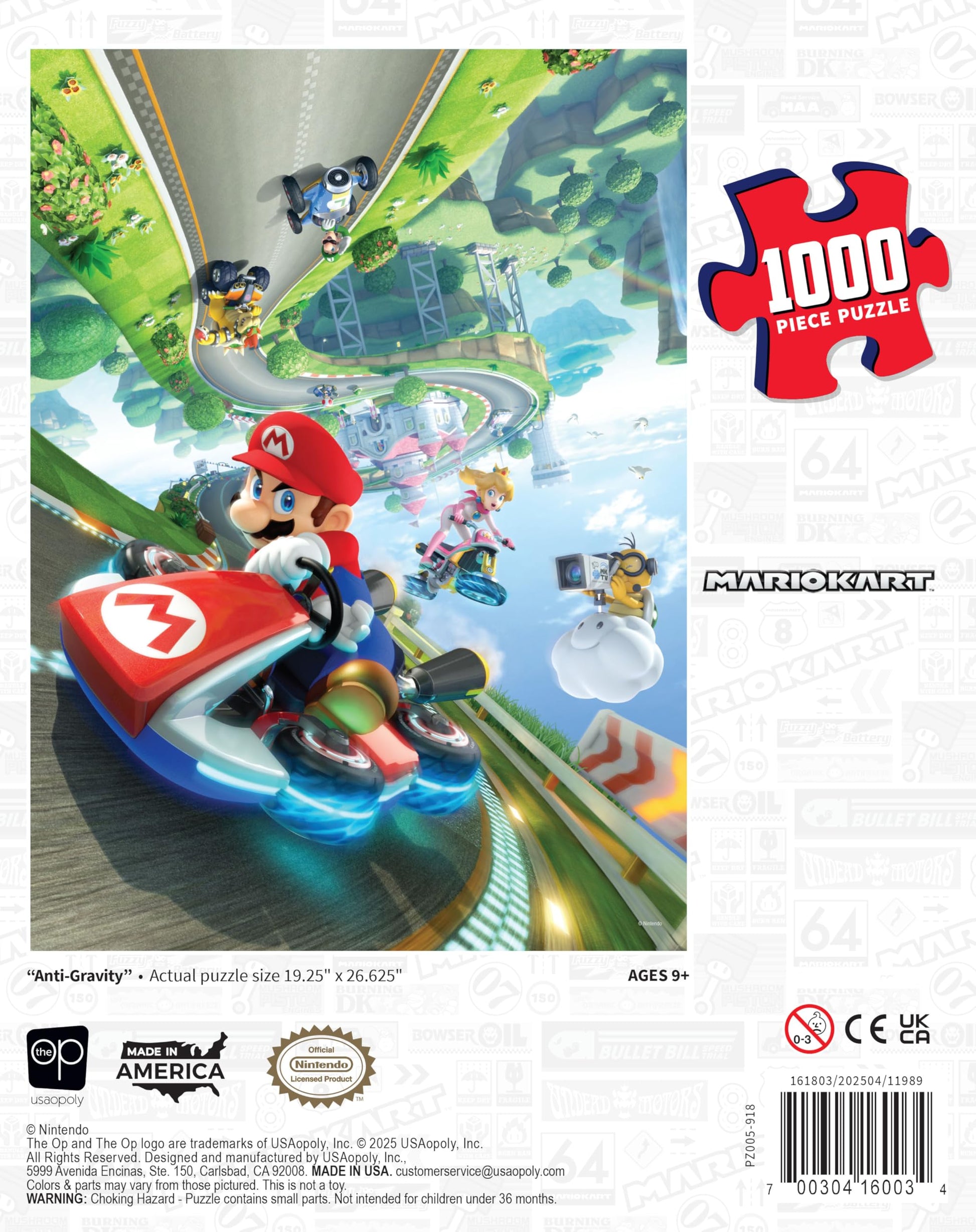 Mario Kart “Anti-Gravity” 1,000 Piece Jigsaw Puzzle, Dimensions 19” x 27”, Collectible Puzzle Artwork Featuring Mario, Luigi, Bowser, Princess Peach