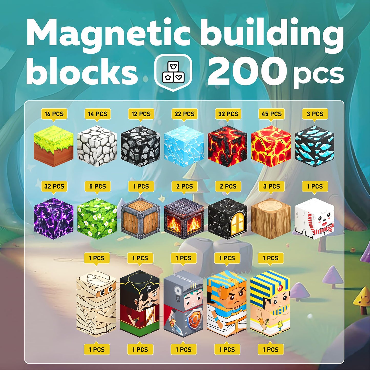 Magnetic Blocks 0,8 INCH Cubes 200PCS - STEM Cube Building Blocks & Magnet Tiles, Fidget, Montessori for Kids Ages 3-5 & 5-7 & 8-12, Magnetic Kit