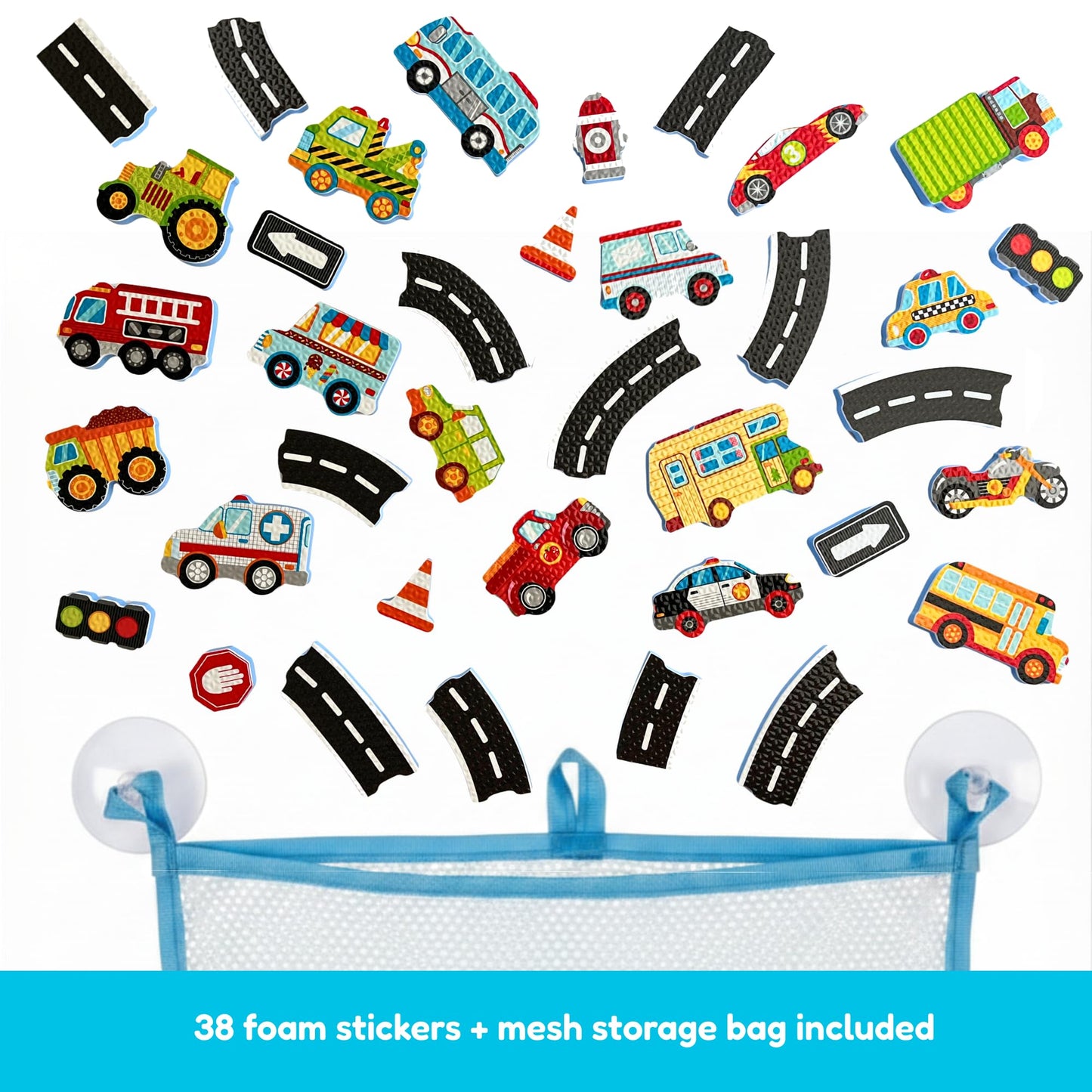 Alex Toys Foam Bath Stickers for Toddlers, 38-Piece Vehicle Tub Stickers Stick to Tub Wall - Foam Bath Toys for Kids Ages 1-3 Toddler Bath Toys