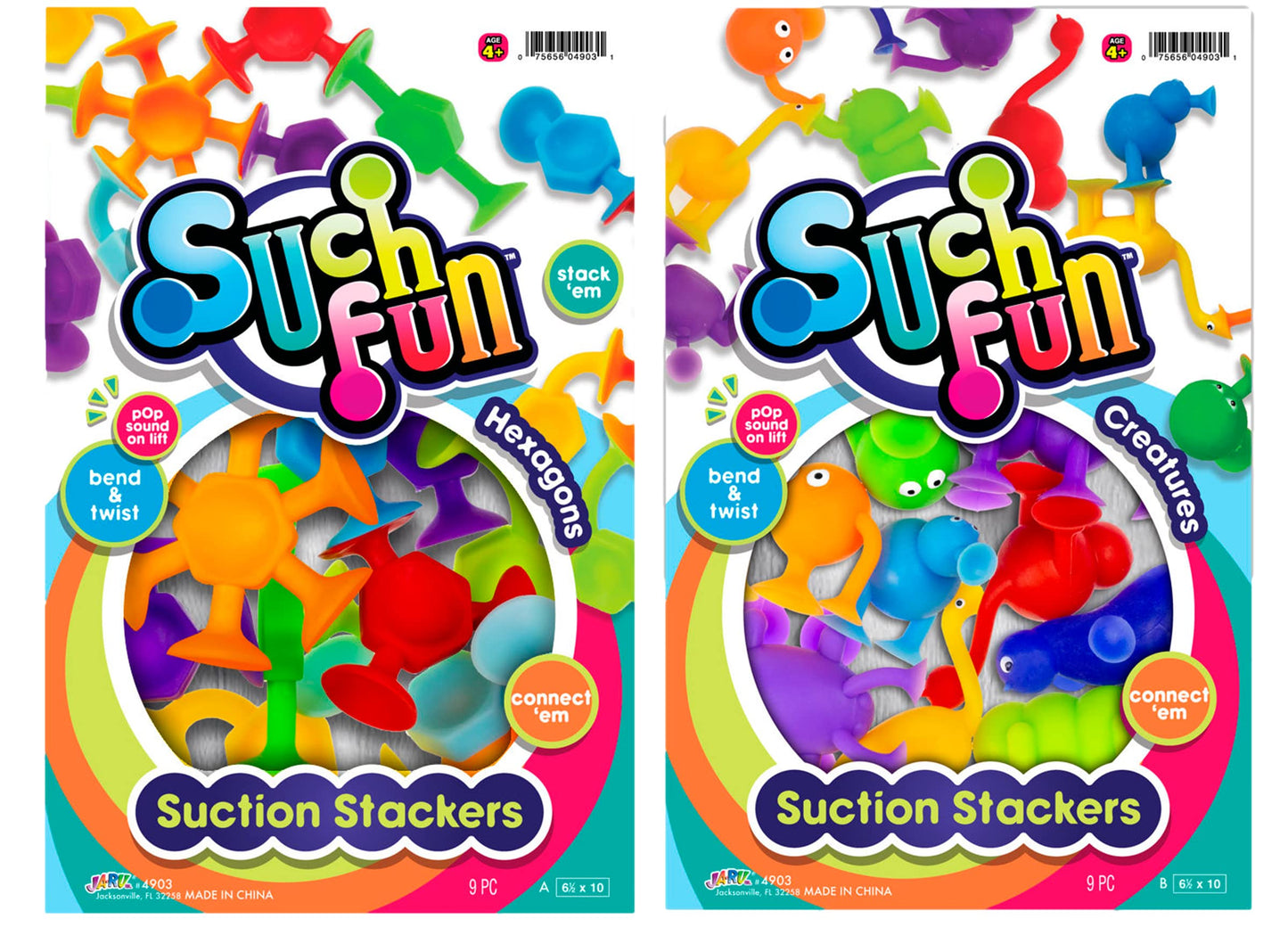 JA-RU Suction Cup Toys (2 Pack, 9pcs. Each) Suction Bath Toys for Kids | Fine Motor Skills Toys, Sensory Bin Filler | Travel Pack, Party Favors