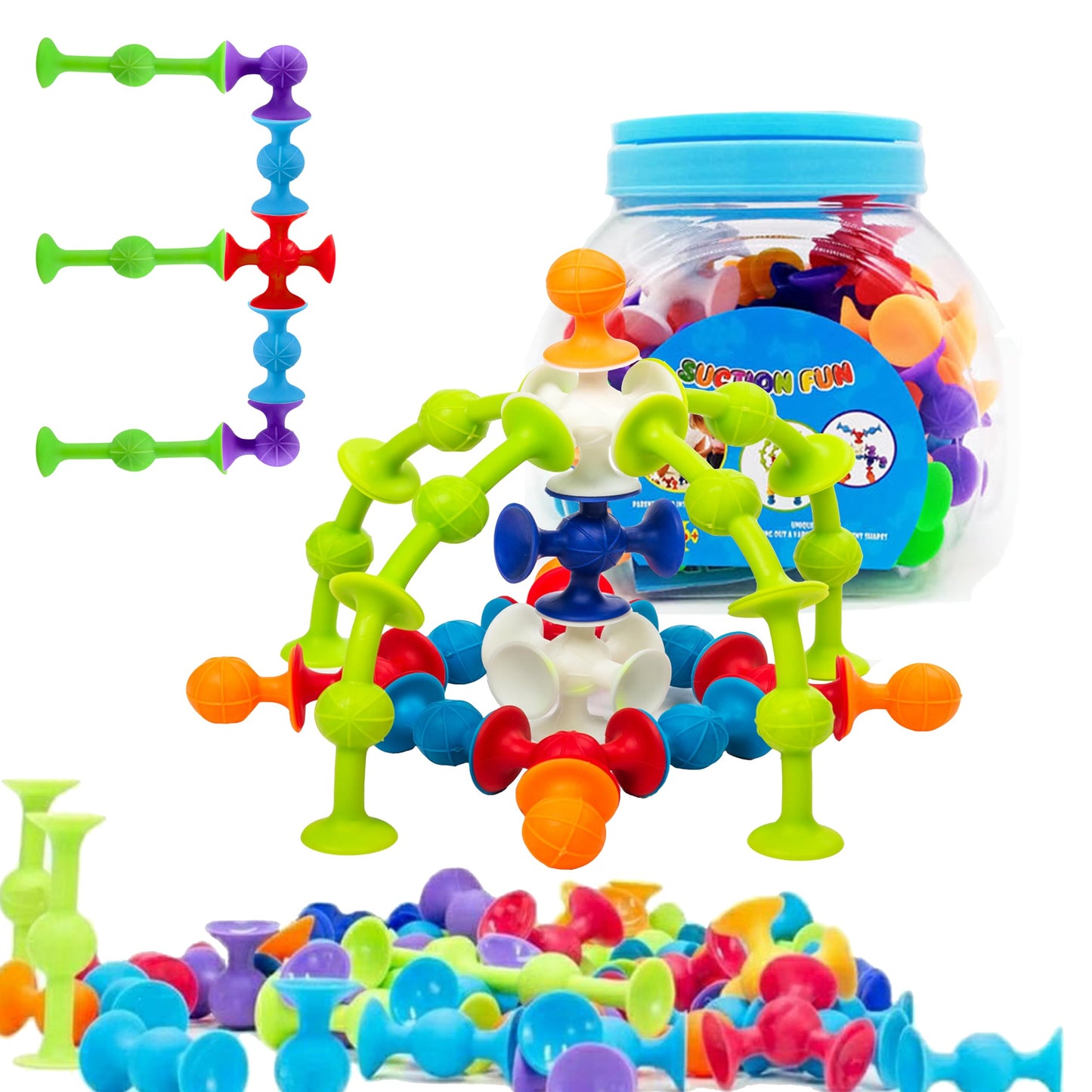 48 Piece Suction Cup Toys Construction Set - Silicone Building Blocks DIY Fun Bath Toys for Kids Ages3-6, travel essentials for toddlers 3-5, Darts