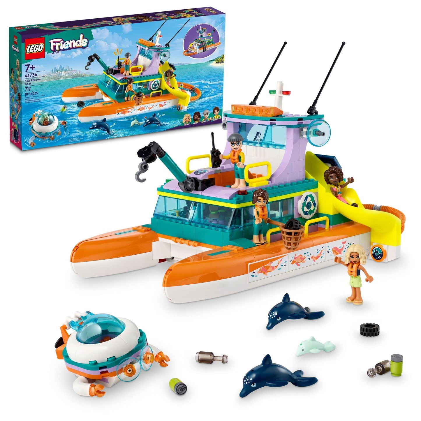 LEGO Friends Sea Rescue Boat 41734 Building Toy Set for Boys & Girls Ages 7+ Who Love The Sea, Includes 4 Mini-Dolls, a Submarine, Baby Dolphin and