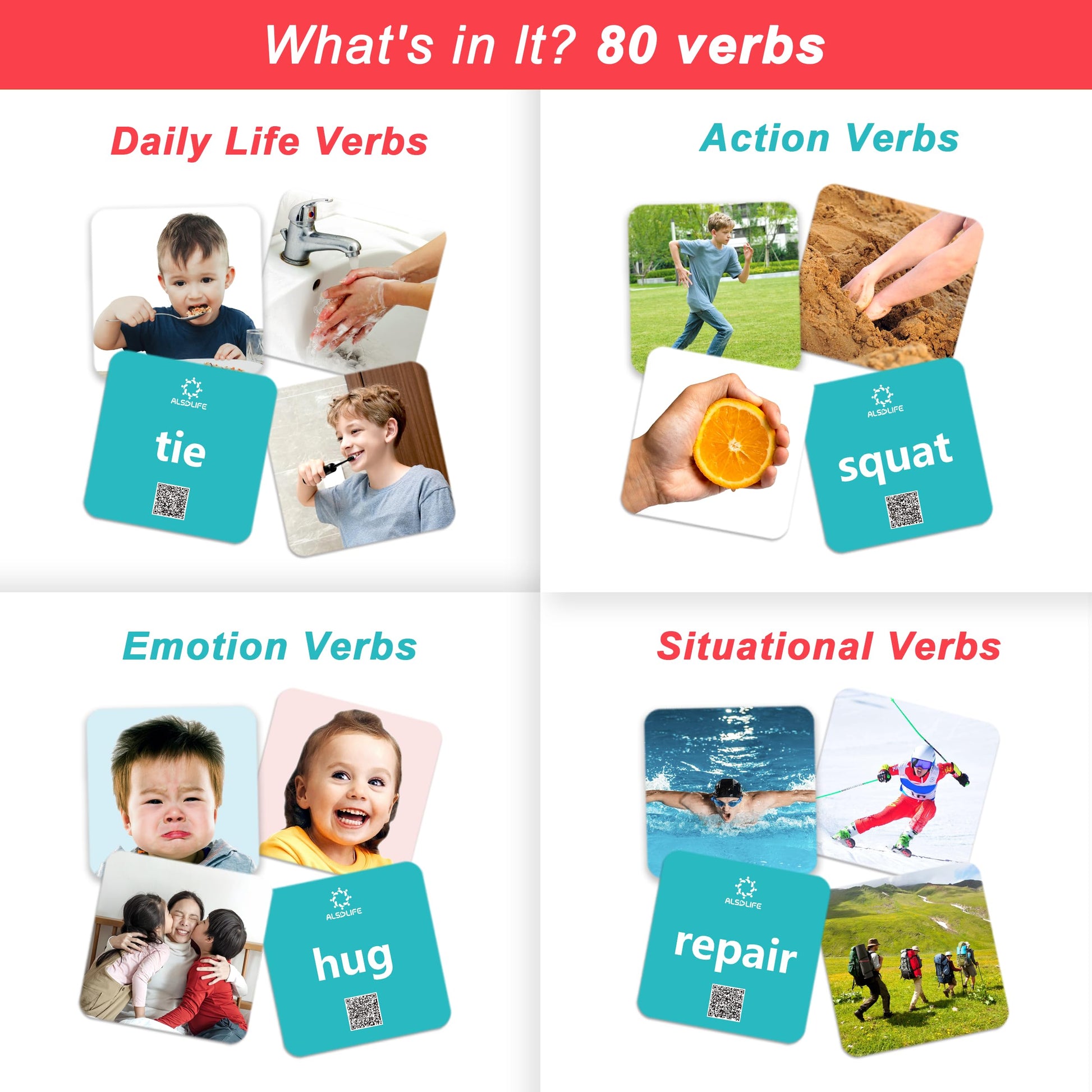 ALSOLIFE 80 Verb Cards Speech Therapy for Kids Ages 4-8