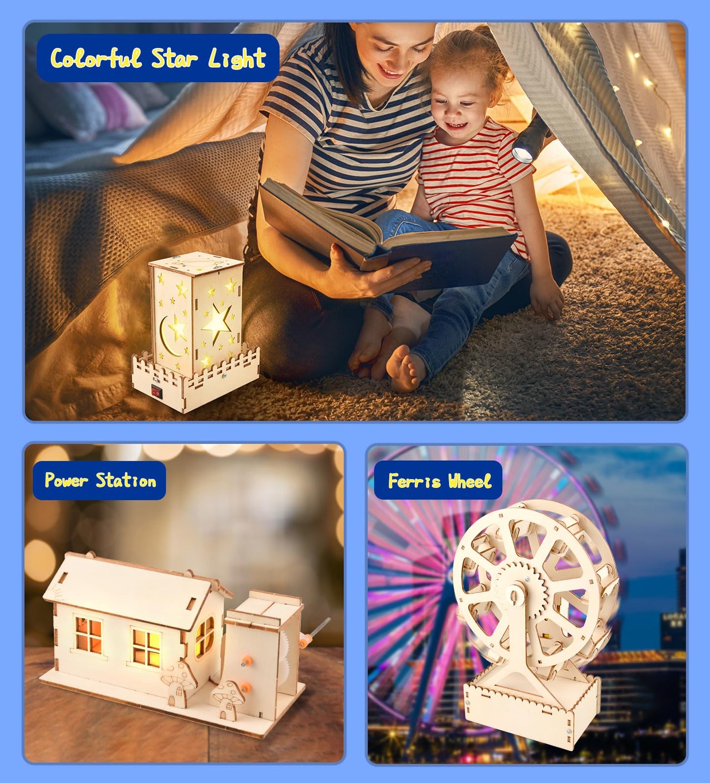 6-in-1 STEM Science Kits for Kids, Wood Arts and Craft Kits, STEM Toys for Boys Girls Age 8-12 5-7 8 10 12 13 14 Gift Idea, 3D Puzzles Building