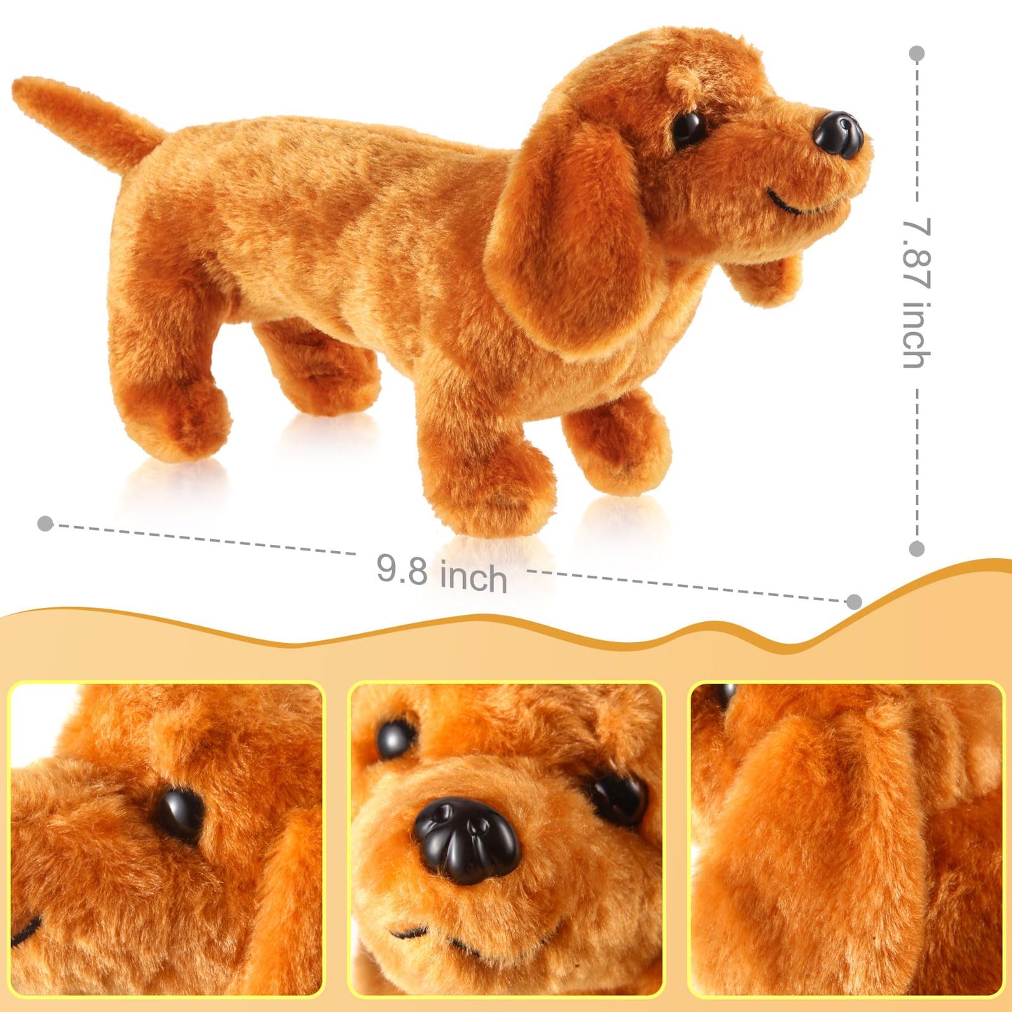 ZJoey Dachshund Dog Plush Stuffed Animal Sausage Dog Soft 3D Pom Plush for Girls Birthday Xmas Bedtime Gift Bed Rest Chair Bolster Nursery Decoration