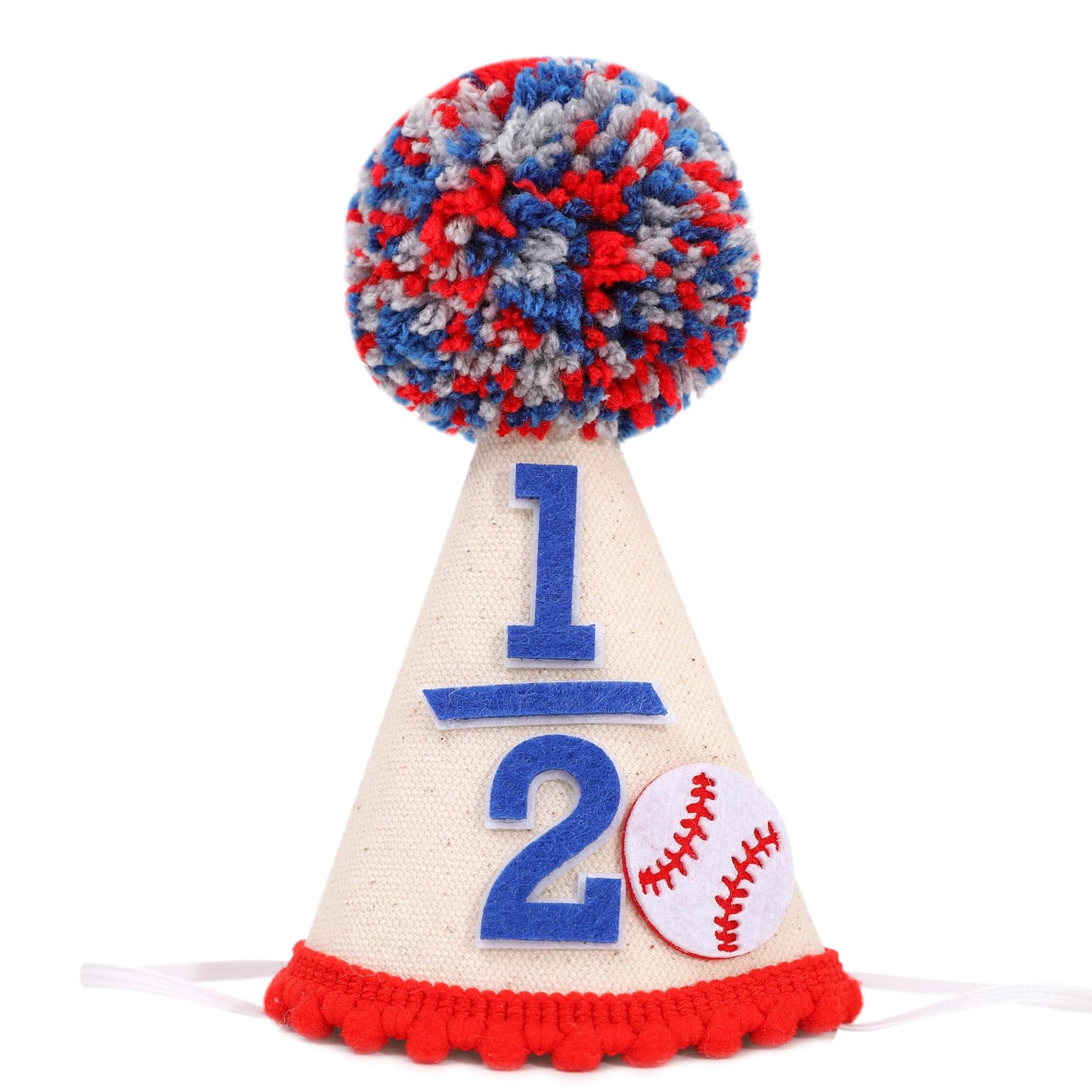 BEADED Baseball 1/2 Birthday Hat - Baseball Half/6 Month Birthday Decorations,Half Way To First Hat,Six Month Little Slugger Party Sign, (1/2)