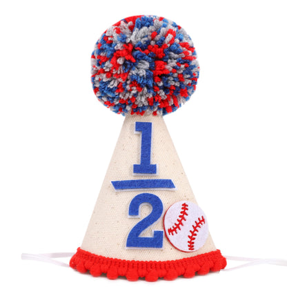 BEADED Baseball 1/2 Birthday Hat - Baseball Half/6 Month Birthday Decorations,Half Way To First Hat,Six Month Little Slugger Party Sign, (1/2)