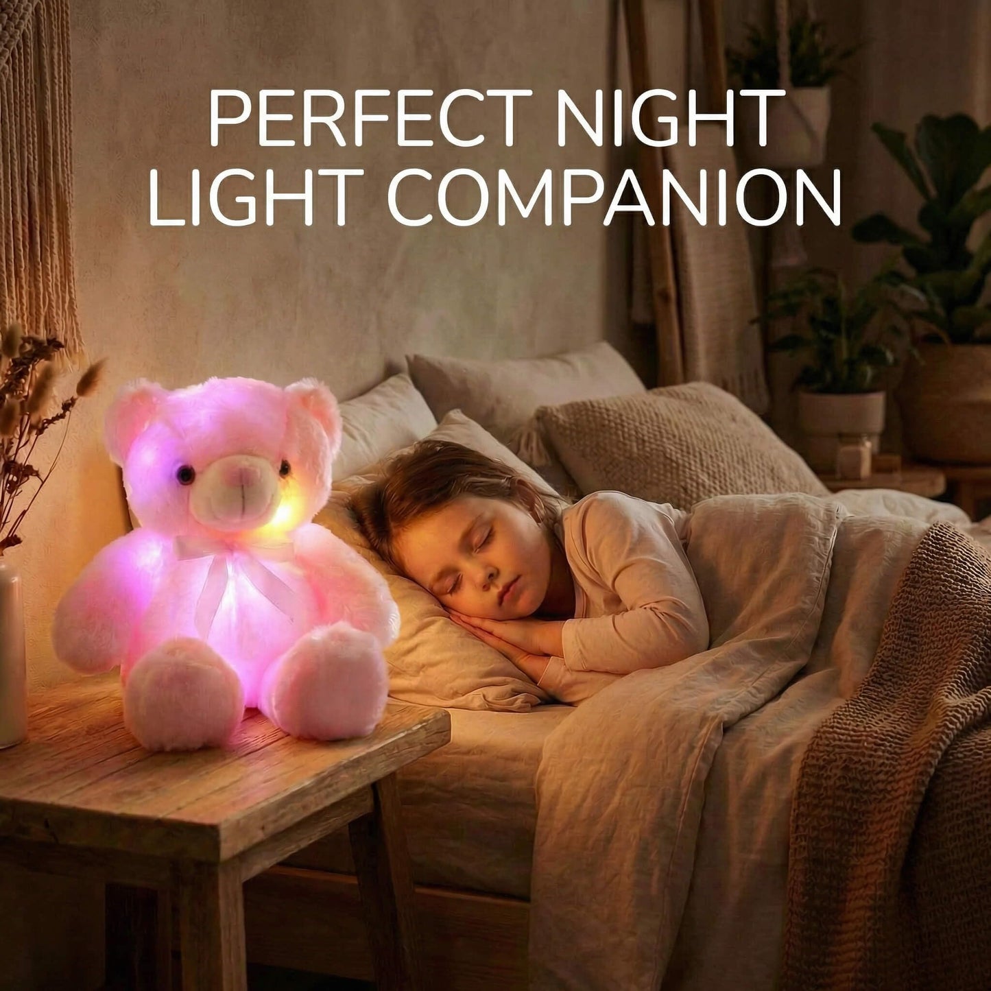 sofipal Light Up Teddy Bear Stuffed Animal, 18" LED Glow Plush Toy with Night Light, Soft Luminous Bear Toy for Kids Girls, Birthday Valentines (Pink)