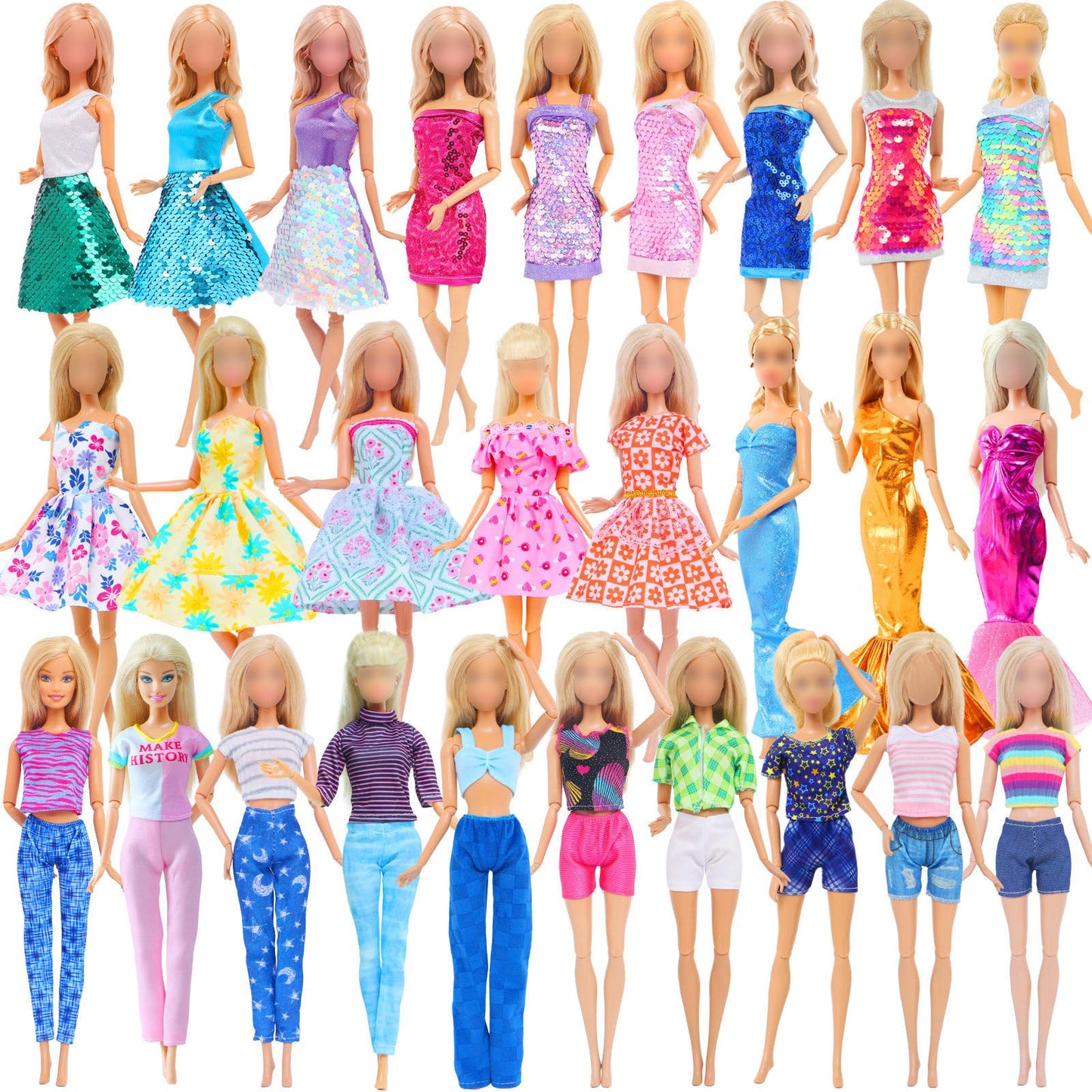 BJDBUS 11 Sets Doll Clothes 3 Sequins Dresses 4 Fashion Dresses and Floral Short Skirt 4 Casual Outfits Tops and Pants for 11.5 inch Girl Doll